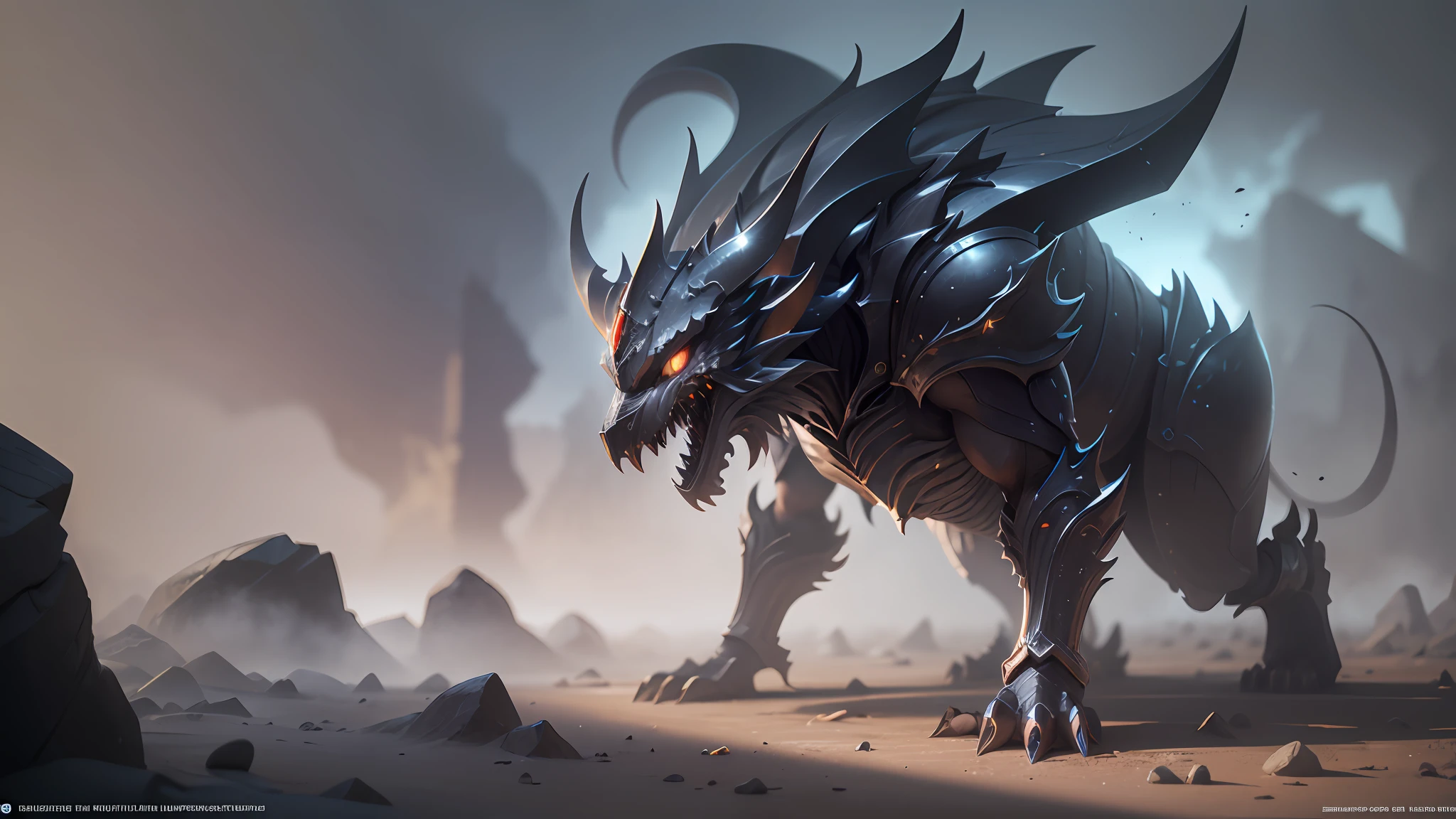 ((Best quality)), ((masterpiece)), (highly detailed:1.3), mythical demon creature, armor, fog, dark, ancient technology,HDR (High Dynamic Range),Ray Tracing,NVIDIA RTX,Super-Resolution,Unreal 5,Subsurface scattering,PBR Texturing,Post-processing,Anisotropic Filtering,Depth-of-field,Maximum clarity and sharpness,Multi-layered textures,Albedo and Specular maps,Surface shading,Accurate simulation of light-material interaction,Perfect proportions,Octane Render,Two-tone lighting,Low ISO,White balance,Rule of thirds,Wide aperature,8K RAW,Efficient Sub-Pixel,sub-pixel convolution,luminescent particles,light scattering,Tyndall effect --auto --s2