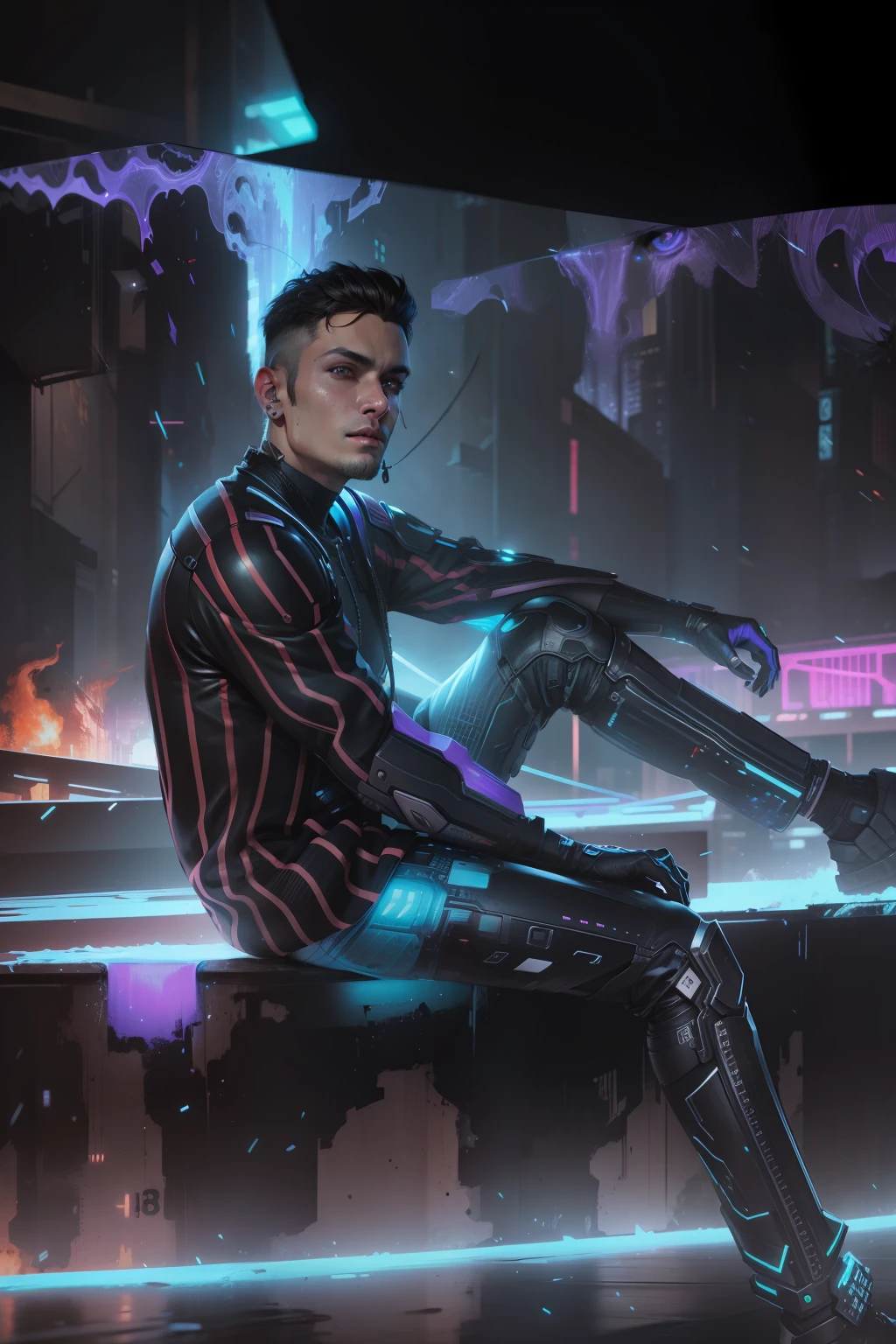 Change background cyberpunk handsome boy. Realistic face, 8k, ultra realistic,