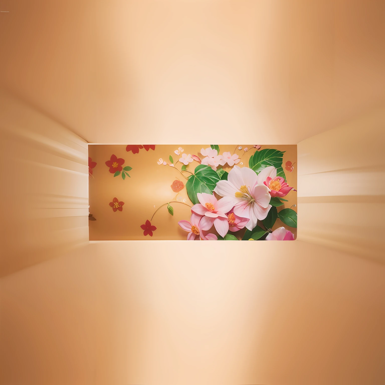 The walls are decorated with flower paintings, queen, Floral Skin, Full view, 5D, Sakura, 5 d, Clematis theme banner, 4D, 4 d, full lenght view, oriental, japanese related with flowers, three quarter view, Oriental wallpapers, masami kurumada, vintage look