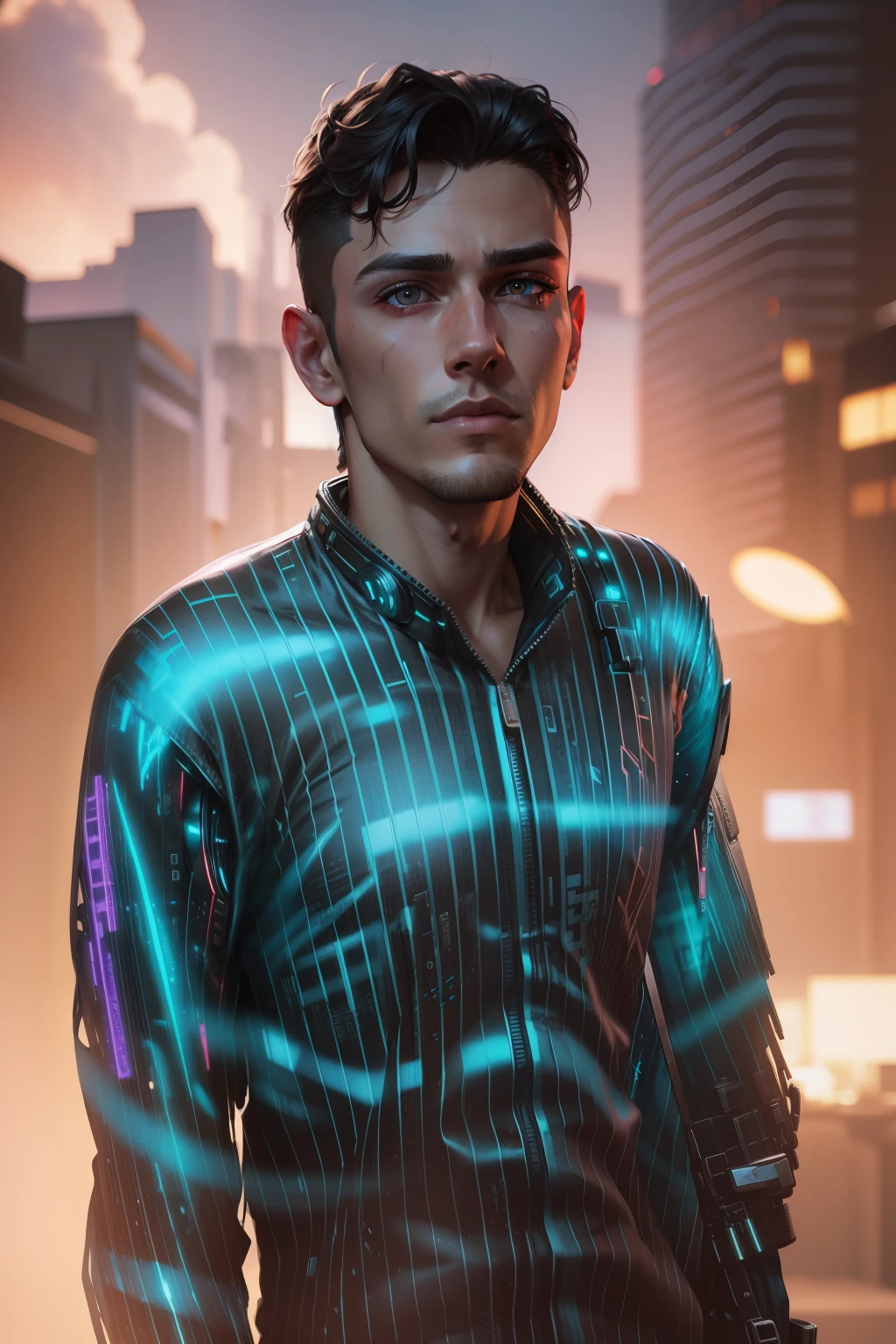 Change background cyberpunk handsome boy. Realistic face, 8k, ultra realistic,
