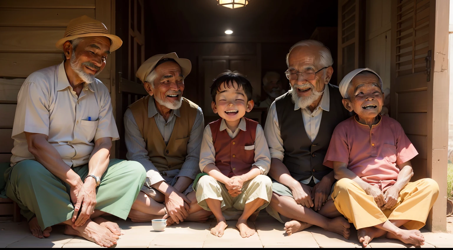The village elders and adults are seen sitting together, smiling and discussing Chintu's latest mischiefs. They seem amused and fond of the who brings joy and laughter to everyone's lives.