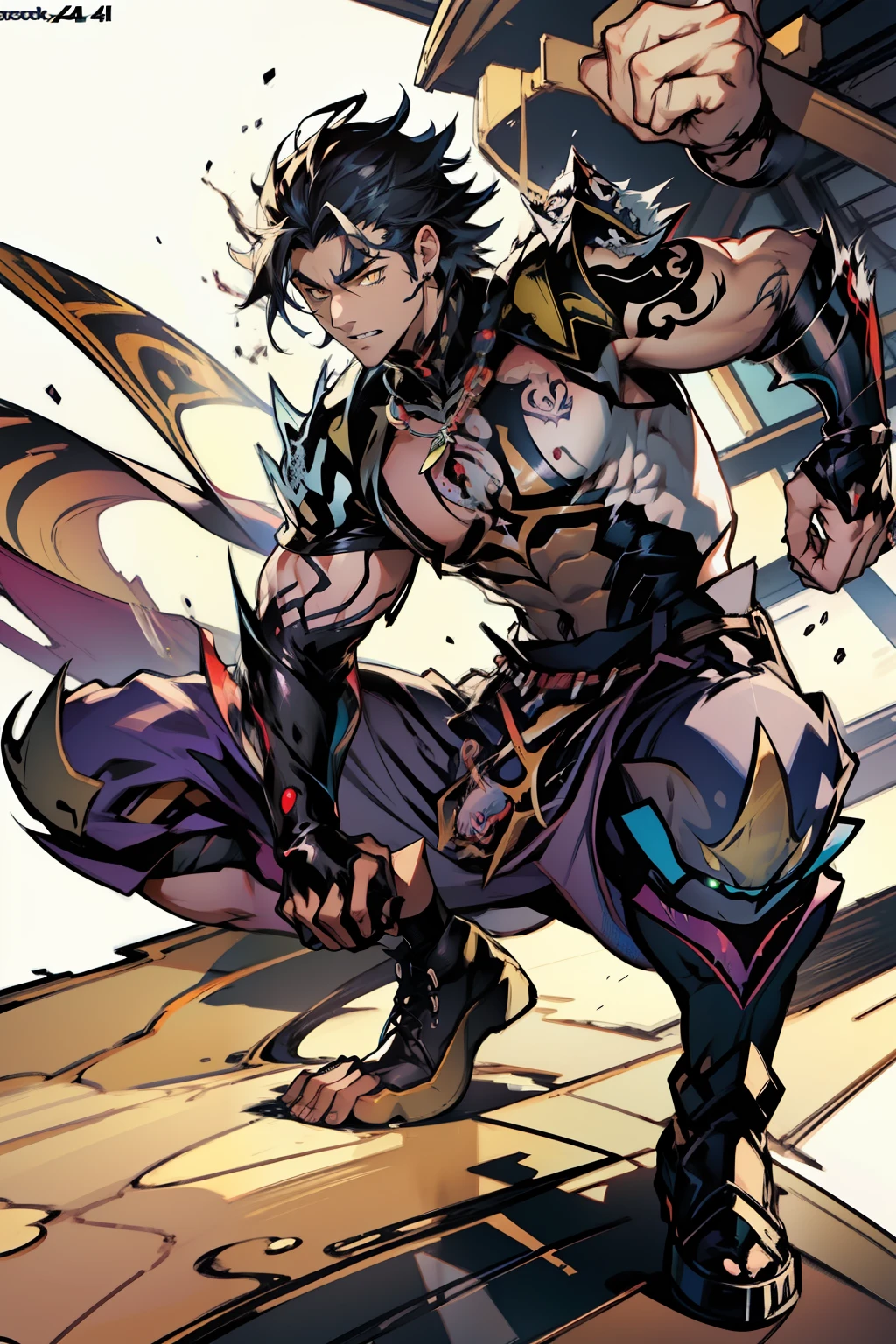 《the original god》Arataki Kazuto , male people，，((Masterpiece)), ((Best quality)), Ultra detailed,((illustration)), Dynamic Angle, Detailed light, (Delicate eyes), Floating, 1boy, Male focus, Head, Clothing, Yellow eyes, necklace, tattoo, (Forehead:0.8), (ahoge:0.8), jewelry, apathy，Ray， chest muscle， Sexy , Venom symbiote for your body, Black mucus of the body , （into venom）, Venom，frontage，style of anime4 K， 4K anime wallpaper， Badass anime 8 K， 4 k comic wallpaper， young anime man， Anime boys， Anime wallpapers 4 k， Anime wallpaper 4K， High quality anime art style， Anime moe art style， Anime art wallpaper 8 K， Anime art wallpaper 4 K， RGB lighting