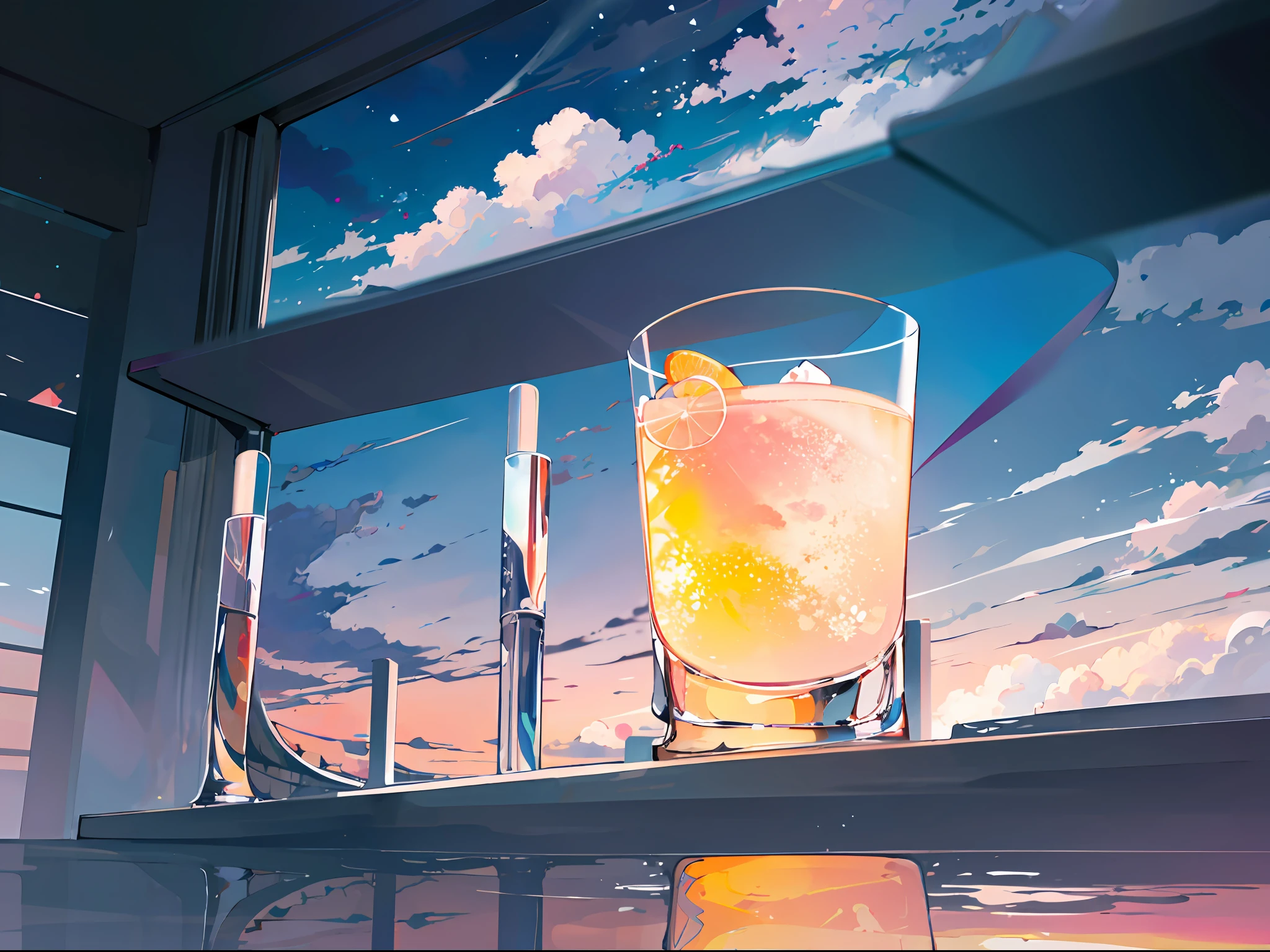 cocktailworld, no humans, scenery, summer,  sky, cloud,   blurry background, 
masterpiece, best quality, ultra detail,