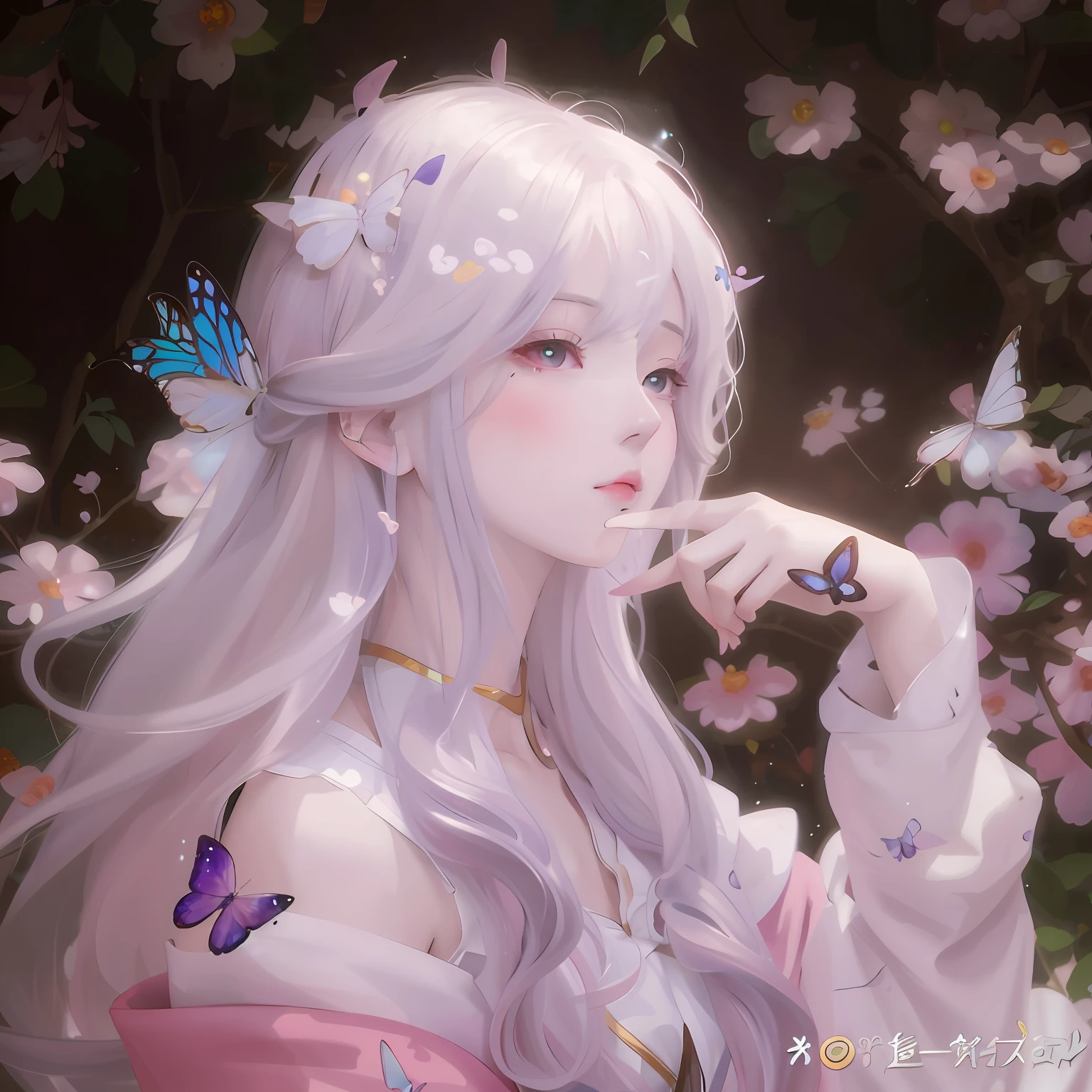 Anime girl with long white hair and butterfly wings, Guviz, Guviz-style artwork, Guweiz in Pixiv ArtStation, trending on cgstation, Beautiful character painting, Guweiz on ArtStation Pixiv, a beautiful anime portrait