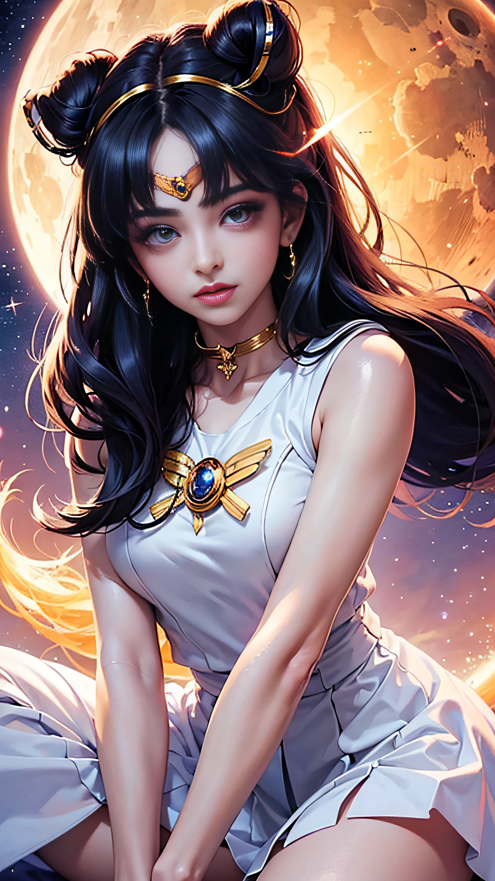 Super beautiful glowing big eyes、((masterpiece)), ((top-quality)), (ultra-detailliert), ((ighly detailed)), 4K, (8K), Sailor Moon, long Brond Hair, The aesthetics of Sailor Moon, dreamcore, Aesthetics of pleasure、A slight smil