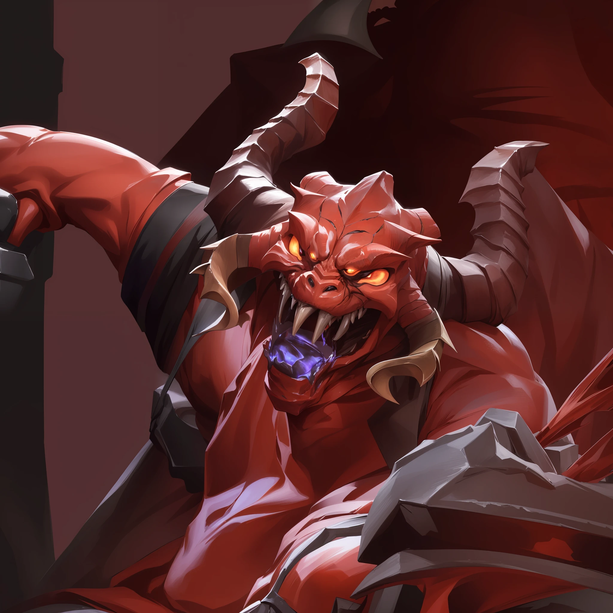 a close up of a demonic looking creature with a sword, detailed hot maw, doom demon, ruler of inferno, known as voryn dagoth in life, gaping maw, muscled humanoid balrog demon, z'gok. 8 k hd resolution, you looking into the maw, epic masterpiece torment, demon berserker, darksiders style, ((hyper realistic))