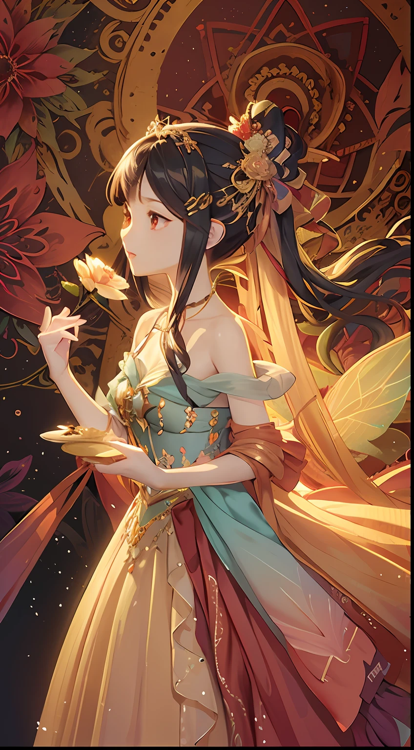 (tmasterpiece,top Quority,best qualtiy,offcial art,Beauty and aesthetics:1.2),(1girll),Flower fairy,Extremely detailed,(s fractal art:1.3),Extremely colorful,Most detailed