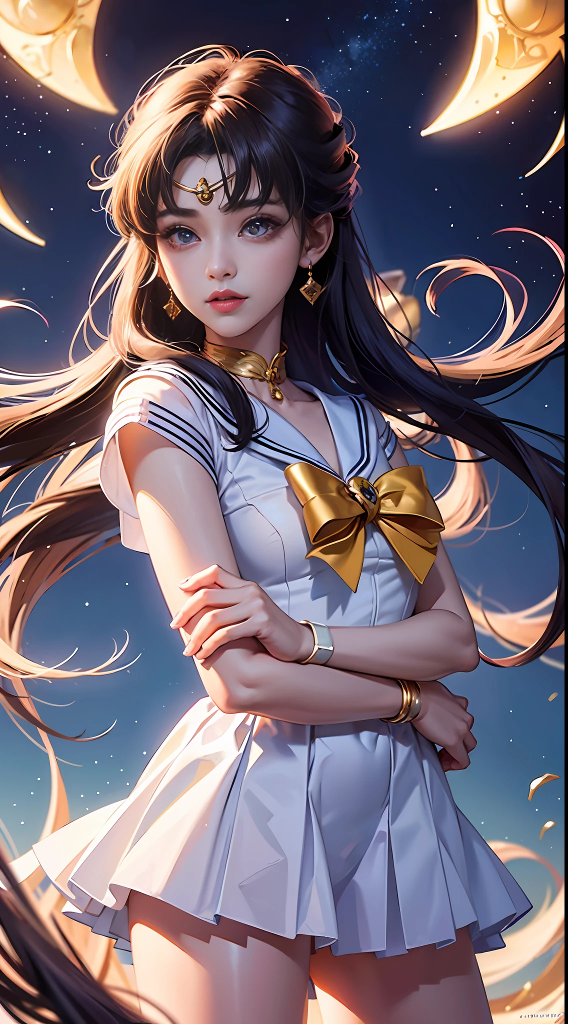Super beautiful glowing big eyes、((tmasterpiece)), ((top-quality)), (ultra - detailed), ((The is very detailed)), 4K, (8K), Sailor Moon, long Brond Hair, Sailor Moon's aesthetics, Dream Core, Aesthetics of pleasure、A slight smil