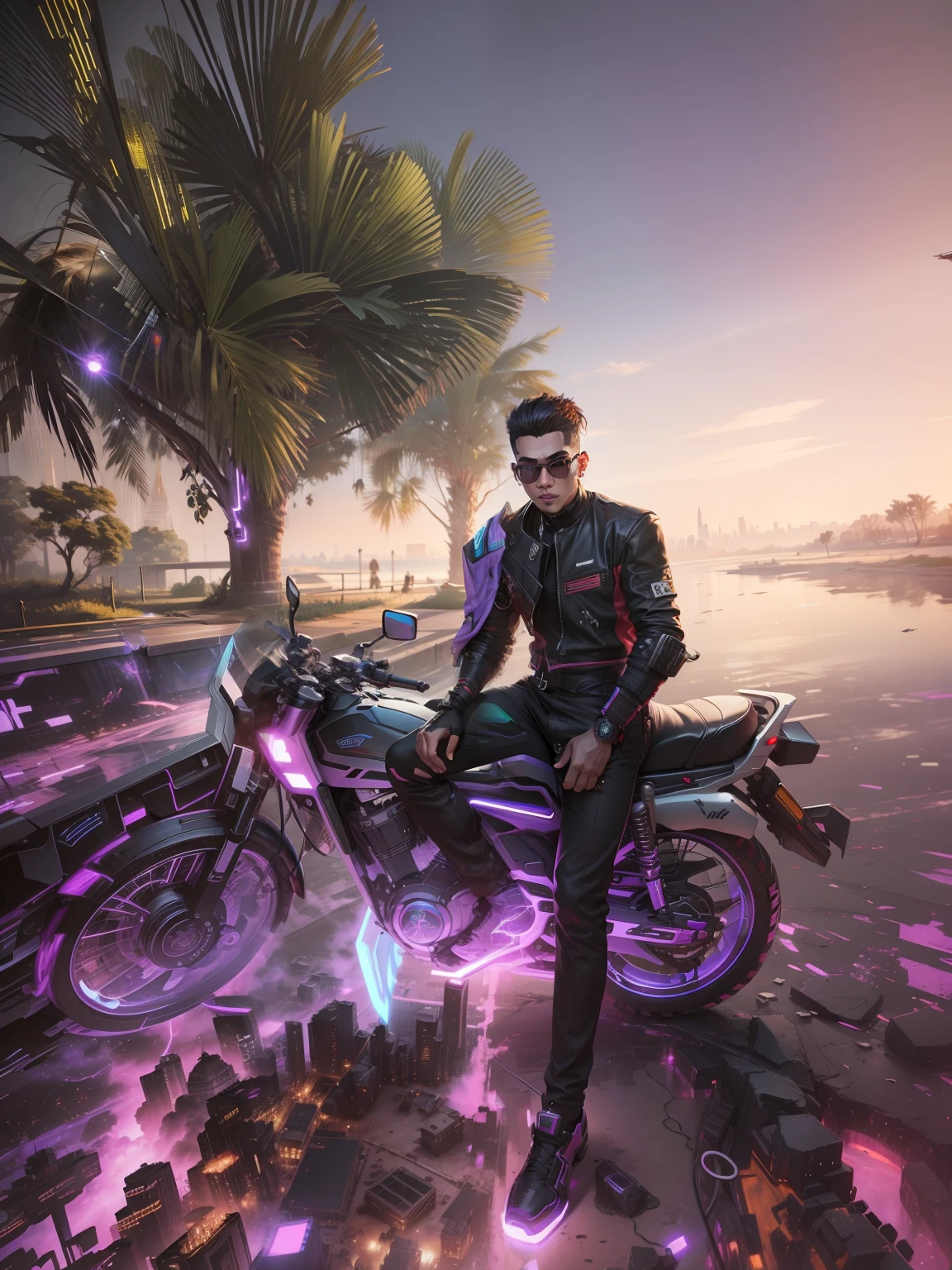 Change background cyberpunk handsome boy. Realistic face, 8k, ultra realistic,