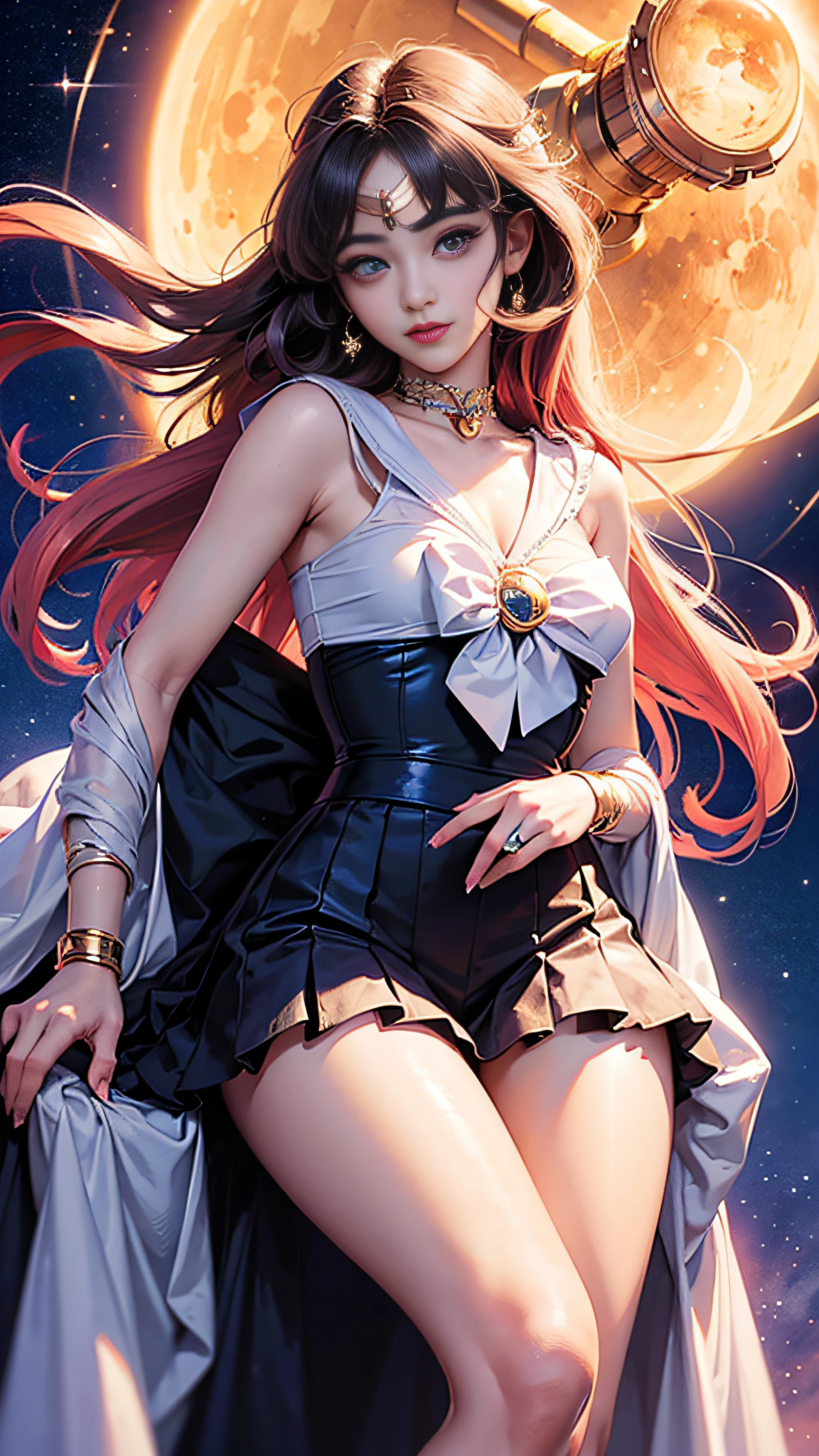 Super beautiful glowing big eyes、((masterpiece)), ((top-quality)), (ultra-detailliert), ((ighly detailed)), 4K, (8K), Sailor Moon, long Brond Hair, The aesthetics of Sailor Moon, dreamcore, Aesthetics of pleasure、A slight smil