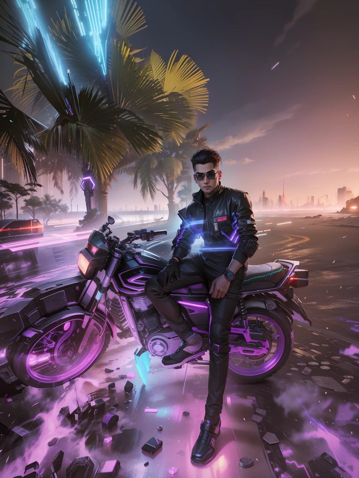 Change background cyberpunk handsome boy. Realistic face, 8k, ultra realistic,