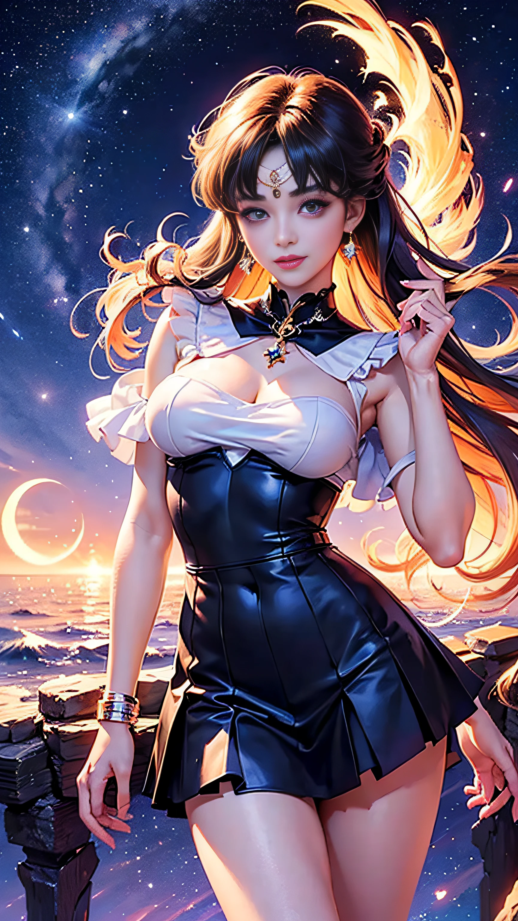 Super beautiful glowing big eyes、((masterpiece)), ((top-quality)), (ultra-detailliert), ((ighly detailed)), 4K, (8K), Sailor Moon, long Brond Hair, The aesthetics of Sailor Moon, dreamcore, Aesthetics of pleasure、A slight smil