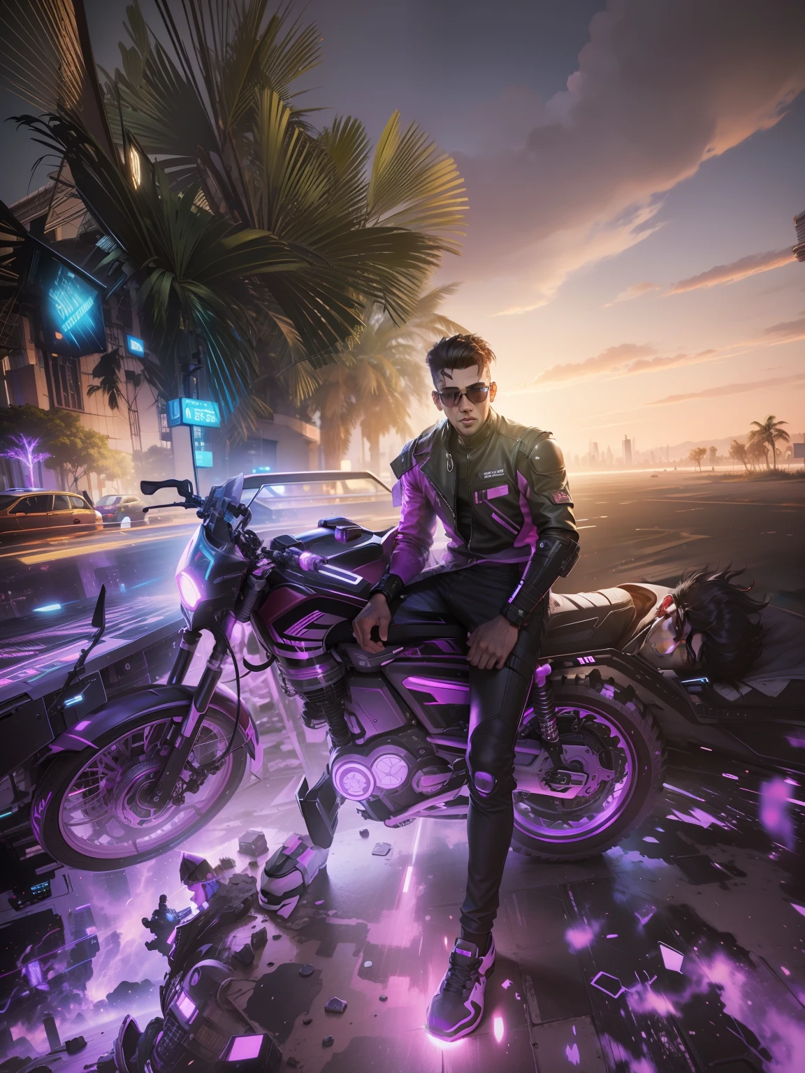 Change background cyberpunk handsome boy. Realistic face, 8k, ultra realistic,