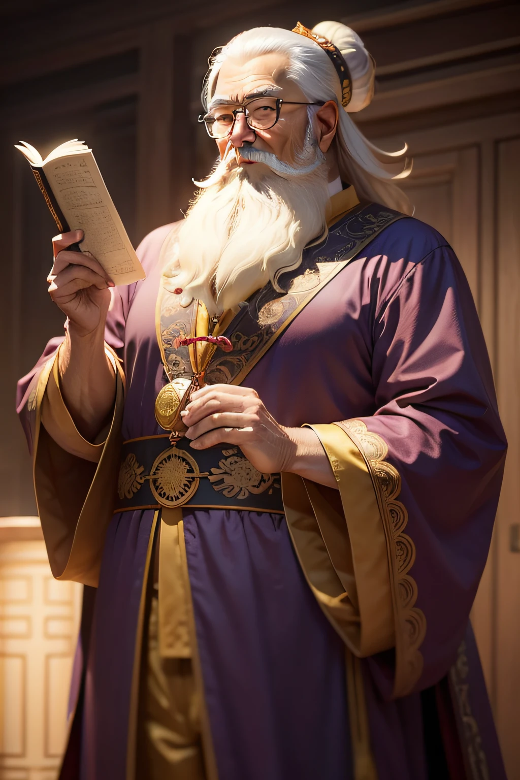 Mr. Storyteller 、 Tang suit、Chinese costumes、 Lunette de soleil、 big beard、A old man、male people