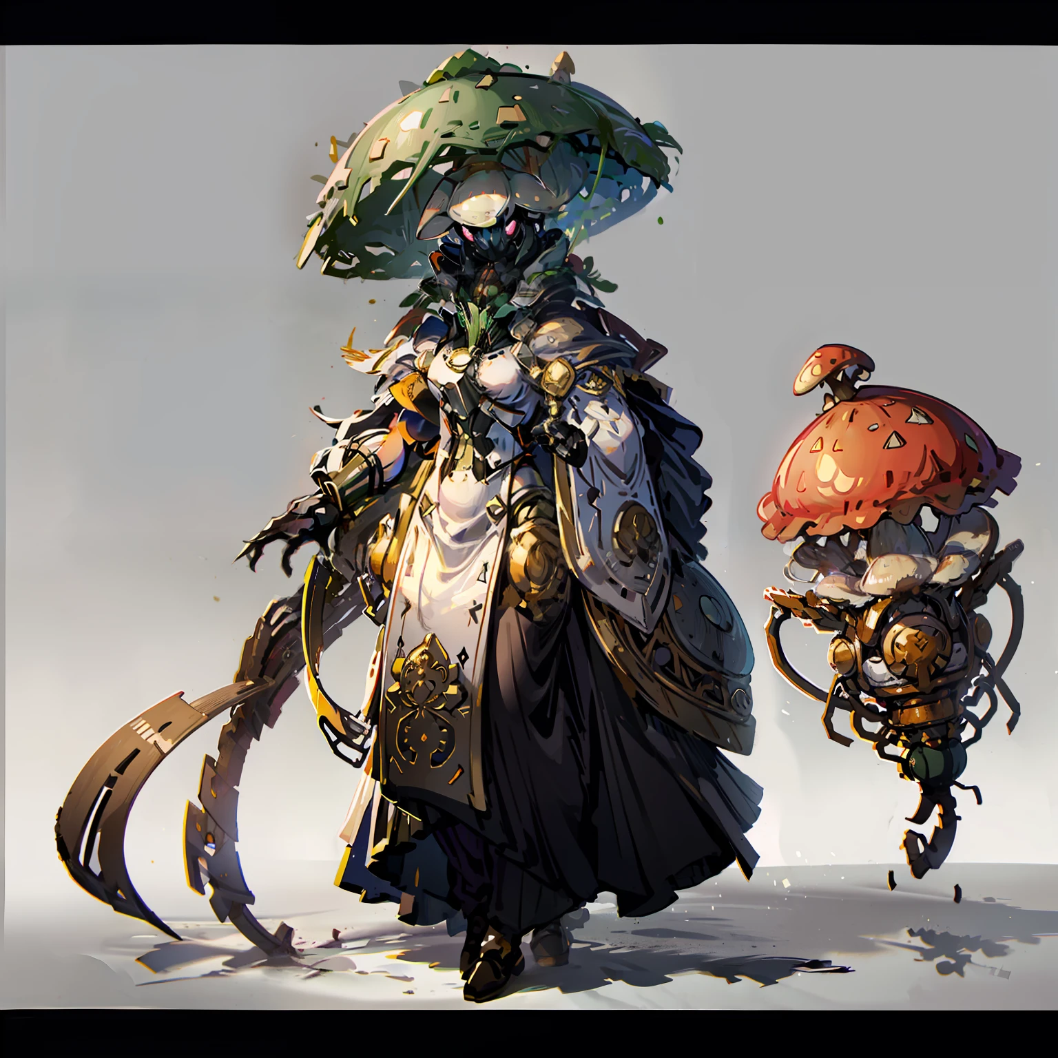 full body shot, no background, white background, mushroom monster
