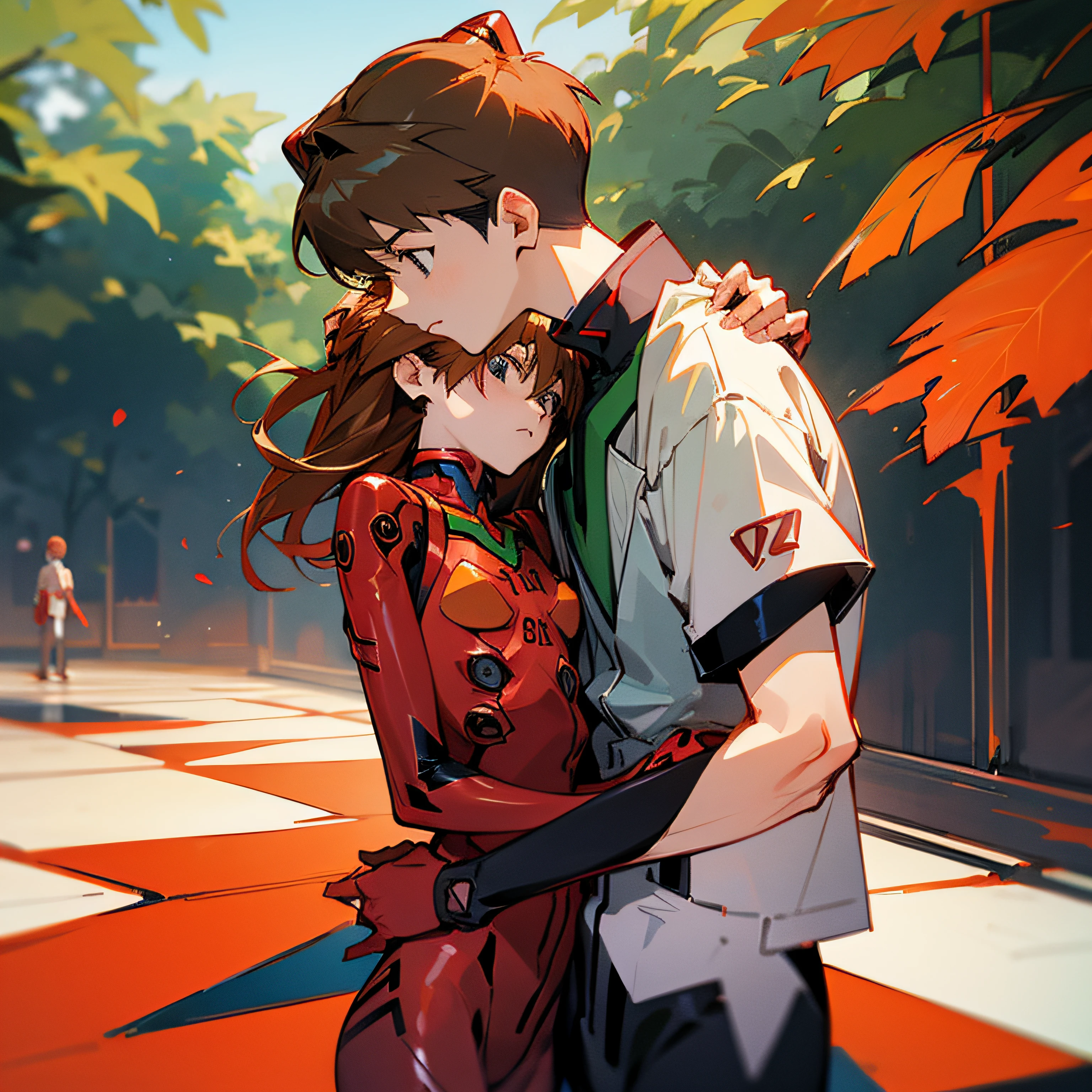 1girll,1boys,asuka,Red clothes,Shin Evangelion,Shinji Ikari
