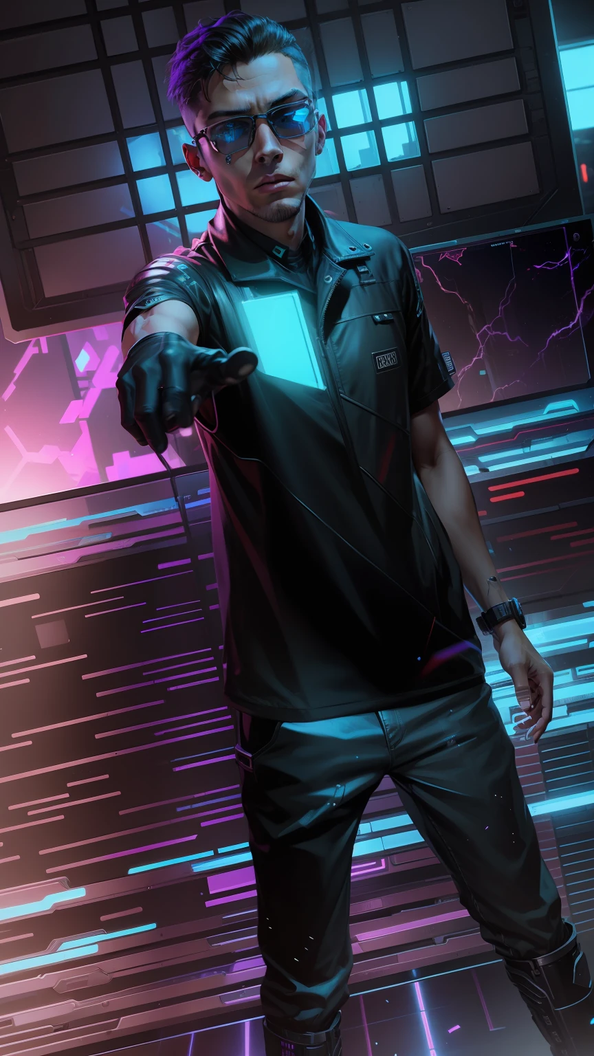 Change background cyberpunk handsome boy. Realistic face, 8k, ultra realistic,