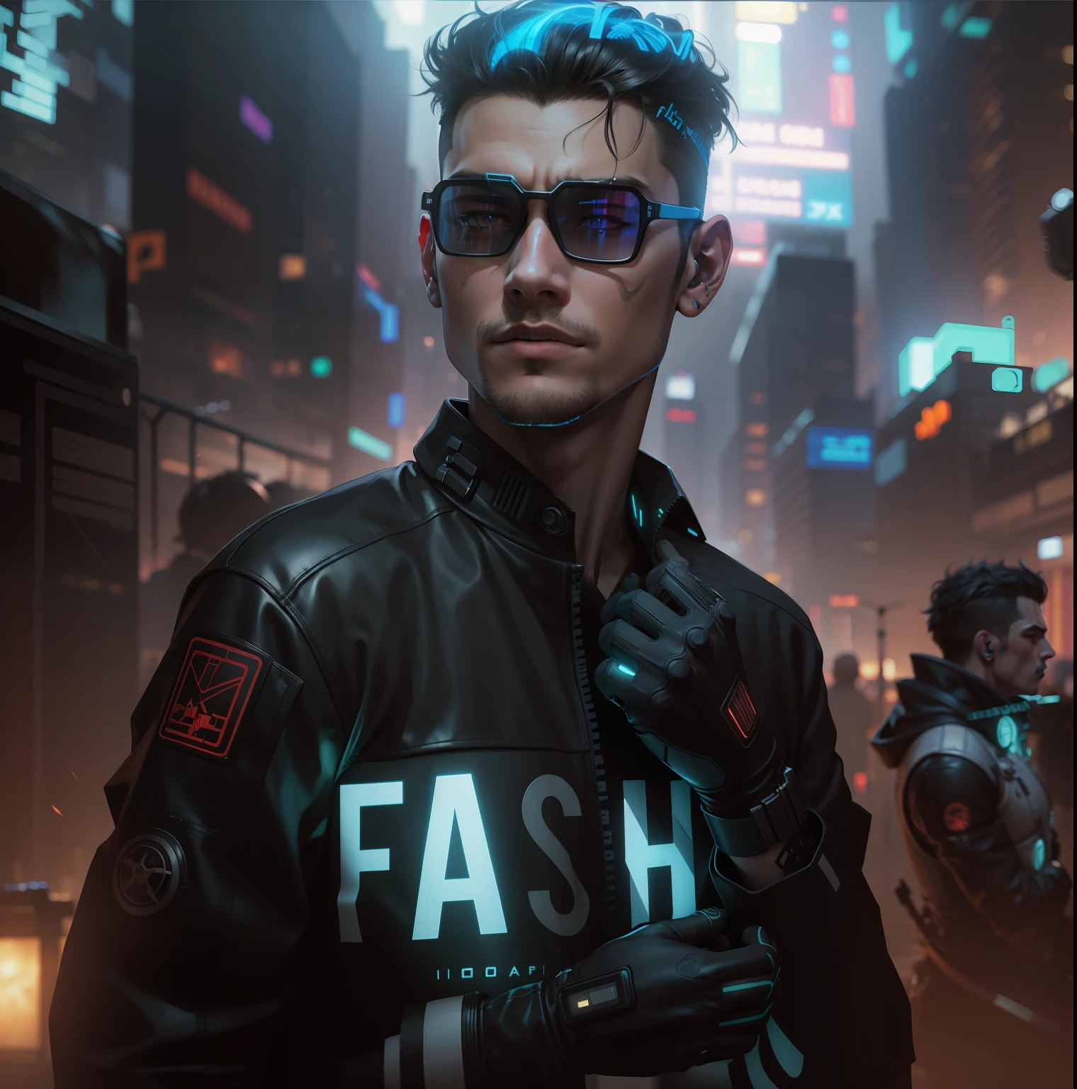 Change background, cyberpunk, handsome boy, realistic face, 8k