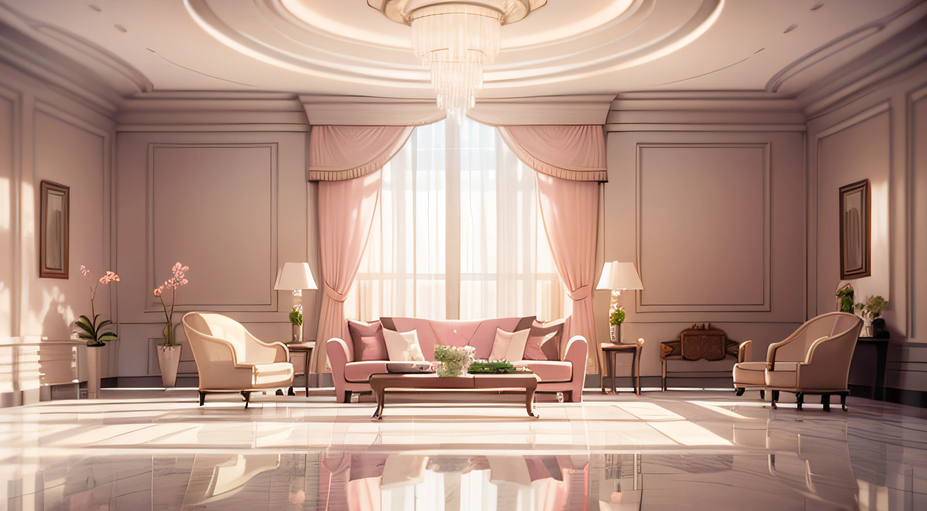 living room interior design，Pink and cream style
Minimalism，solidcolor，photography of，furniture design，Shot in natural light and high contrast，super-fine，realisticlying，16K，unreal-engine，
living room Interior design， style of pink and Cream，minimalistic, monochromatic,
photography,  furniture design,
Photographed with natural light and high contrast，ultra detailed, Photorealistic, 16K, unreal engine，