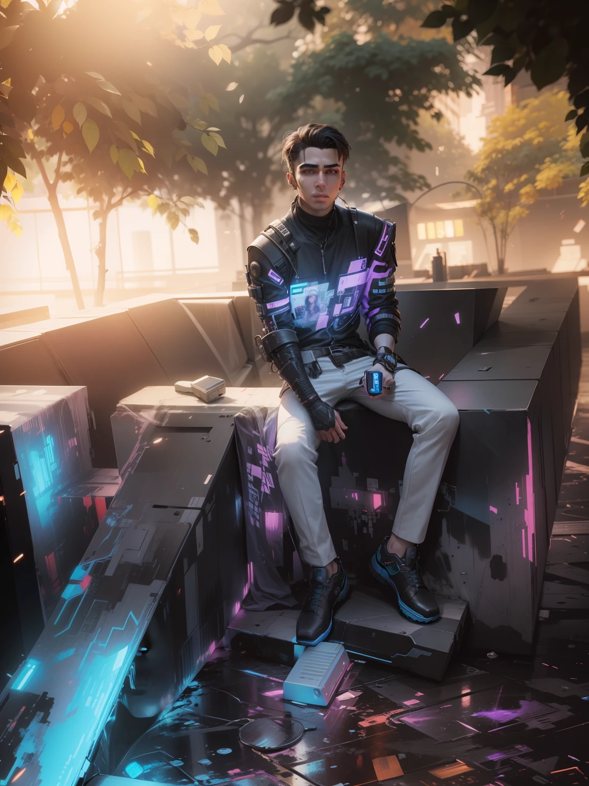 Change background cyberpunk handsome boy. Realistic face, 8k, ultra realistic,
