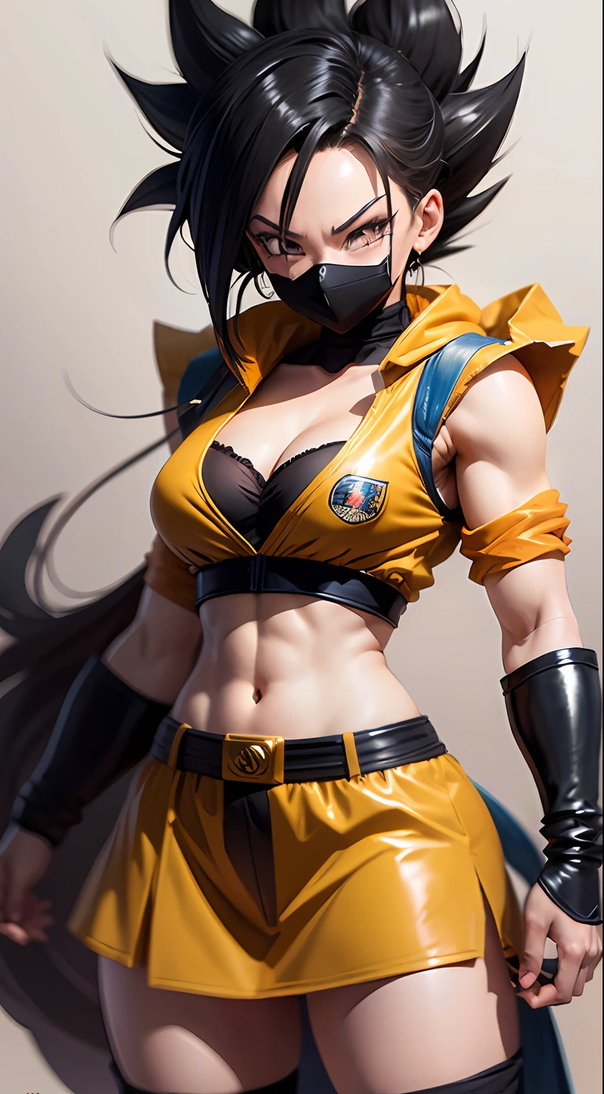 dragon ball goku by the - art - of - the - dragon,handpainted,Pencil ink,Arad woman in a mask and bra tunic, sexy look at the camera,with Vegeta hair,prince vegeta,dragon ball artstyle,Wild spiked black Saiyan hair,鸟山明风格,Dragon Ball concept art,Inspired by Toriyama Seki,dragonball style,hd artwork,Character Dragon Ball,dragon ball z style