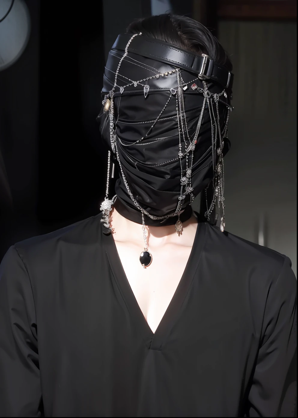 Model man with face covered