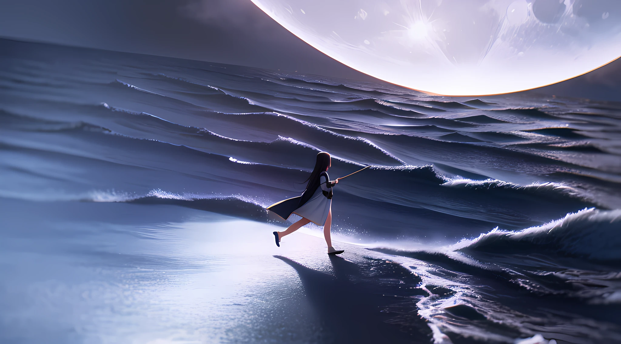 The end of this world,A maiden crossing the ocean of the moon。