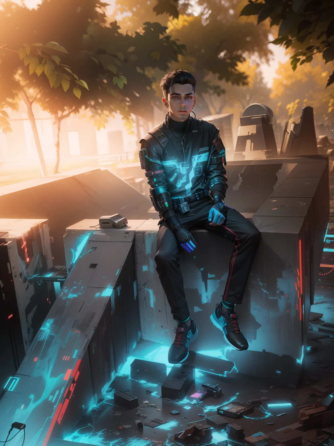 Change background cyberpunk handsome boy. Realistic face, 8k, ultra realistic,