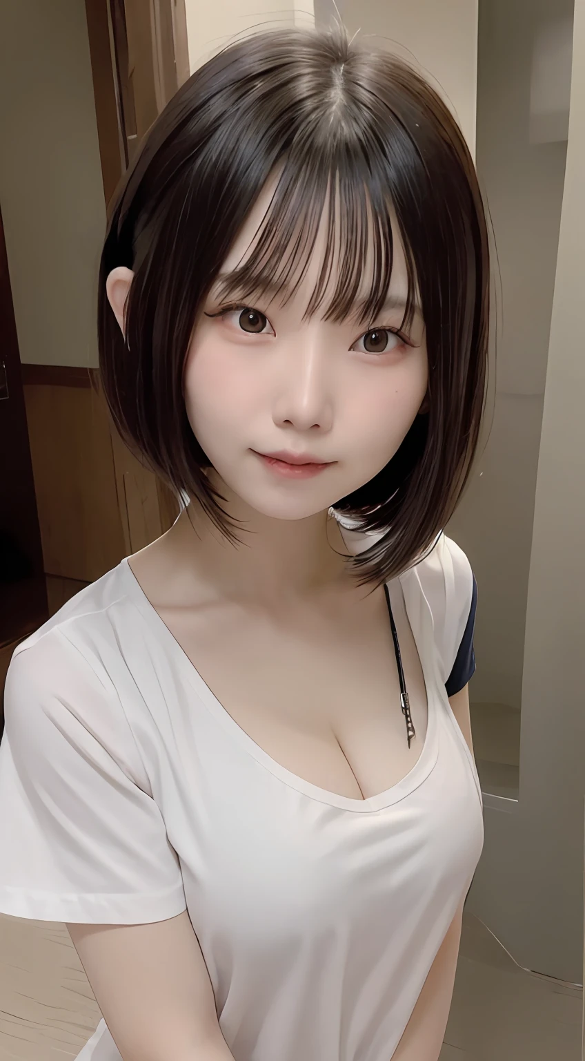Asian woman in alafe wearing top, 奈良美智, girl cute-fine-face, With short hair, chiho, 2 , Japanese Models, sakimichan, young cute wan asian face, deayami kojima, cute - fine - face, the face of a beautiful Japanese girl、short-hair、florals、outside of house、off shoulders、Nurse、Nurse