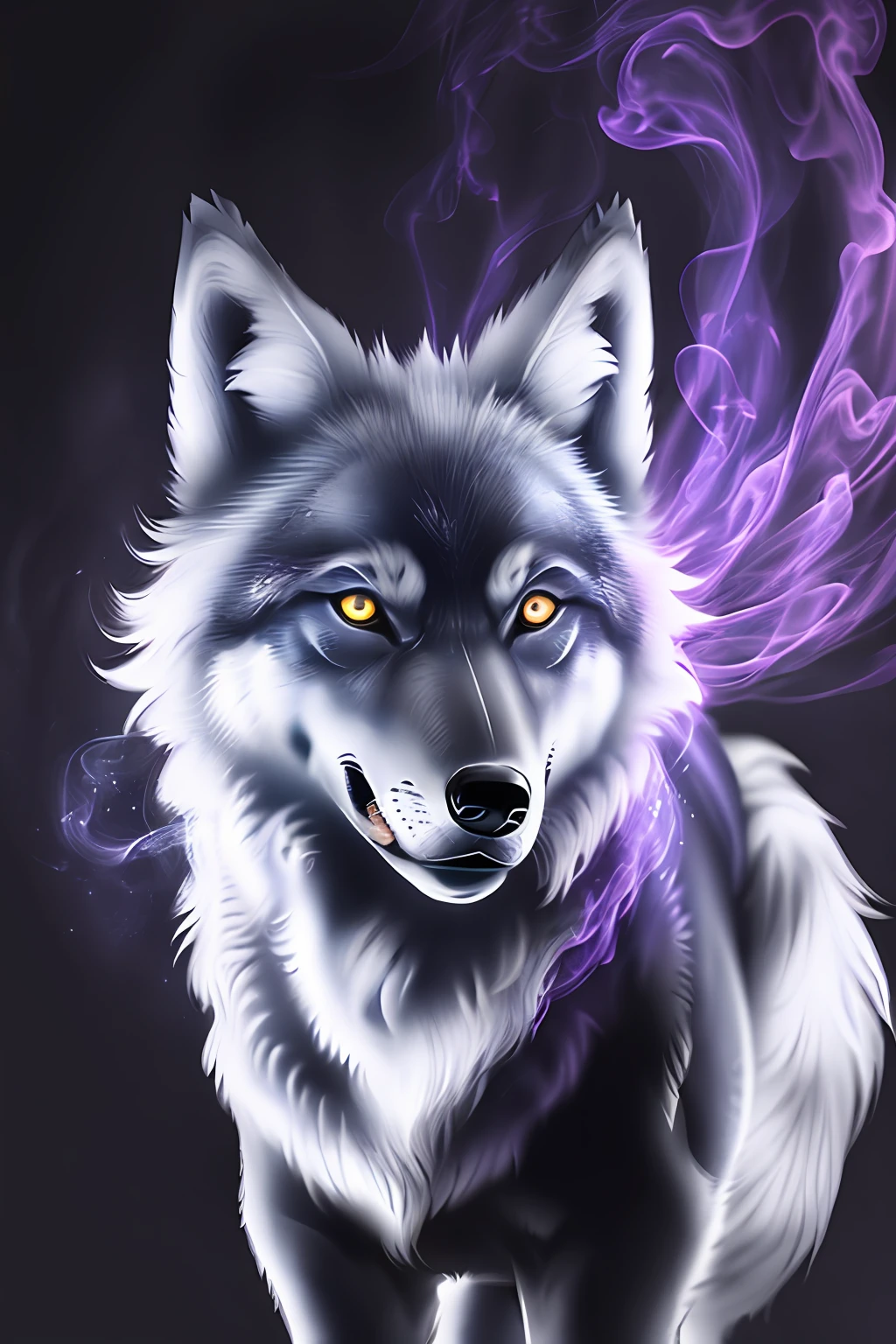 Wolf multicolored smoke purple background