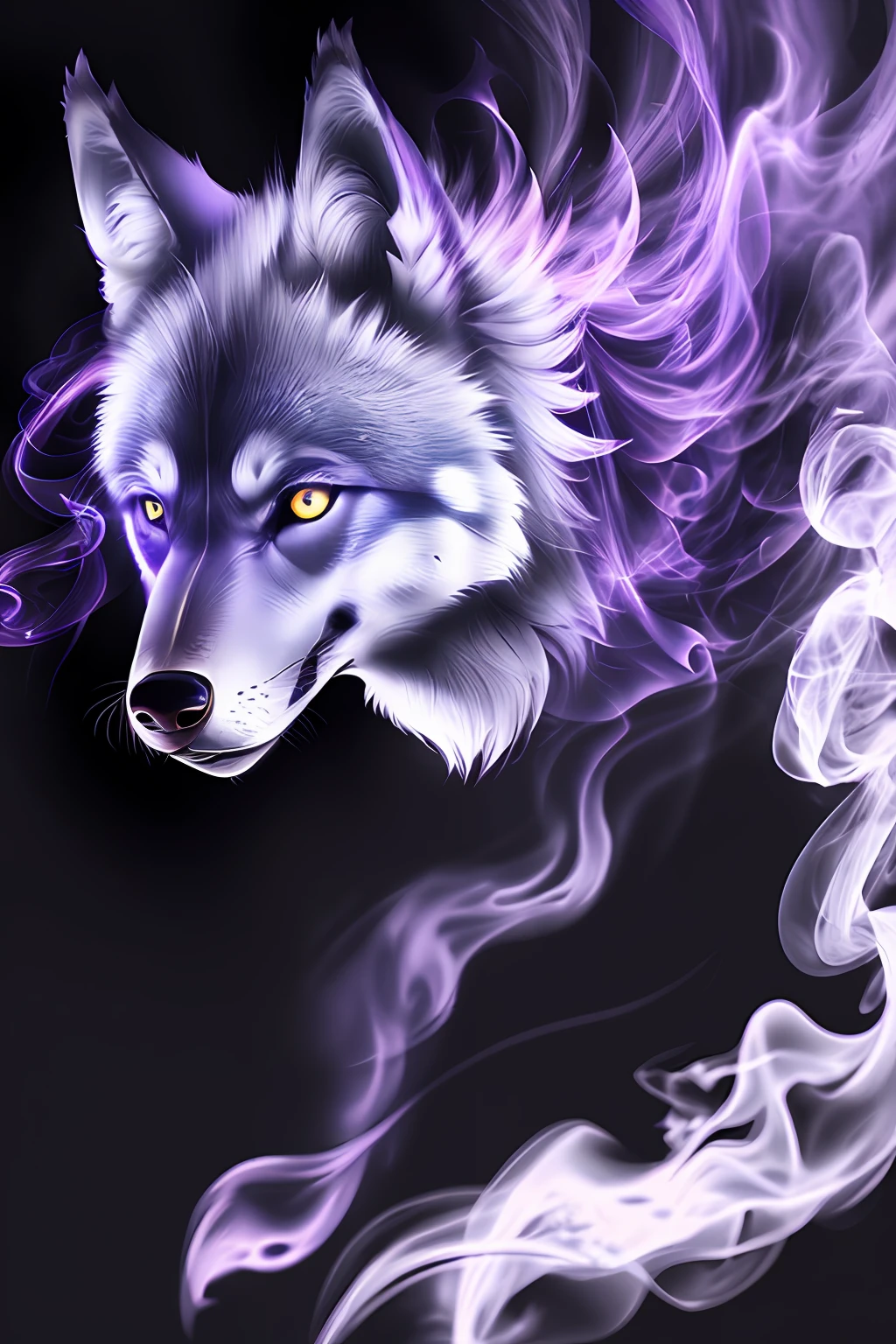 Wolf multicolored smoke purple background