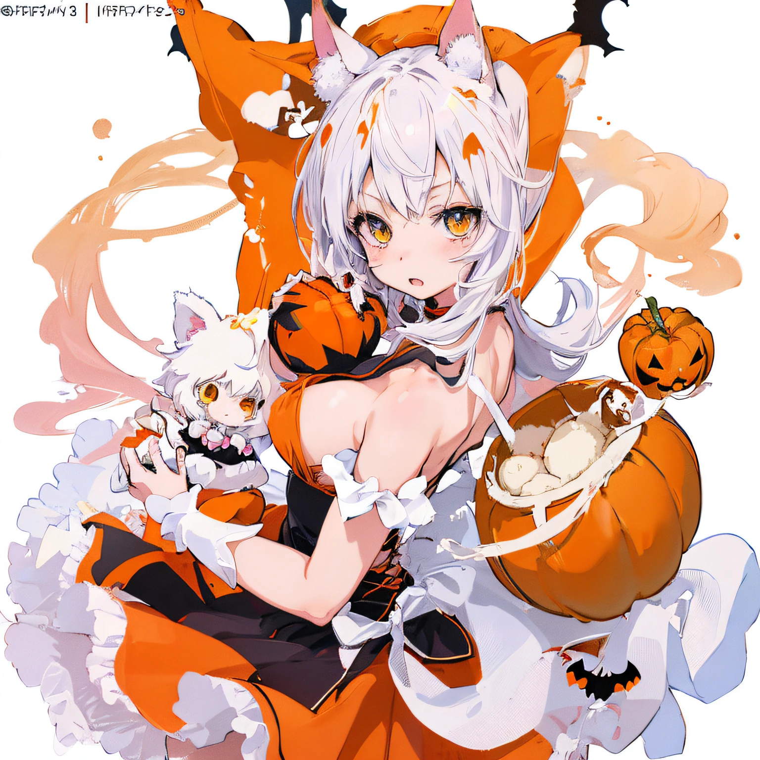 anime girl with a pumpkin and a cat costume, white cat girl, cute anime catgirl, , halloween art style, anime catgirl, anime girl with cat ears, beautiful anime catgirl, very beautiful anime cat girl, splash art anime loliry beautiful cute catgirl, official fanart, anime monster girl, digital anime illustration