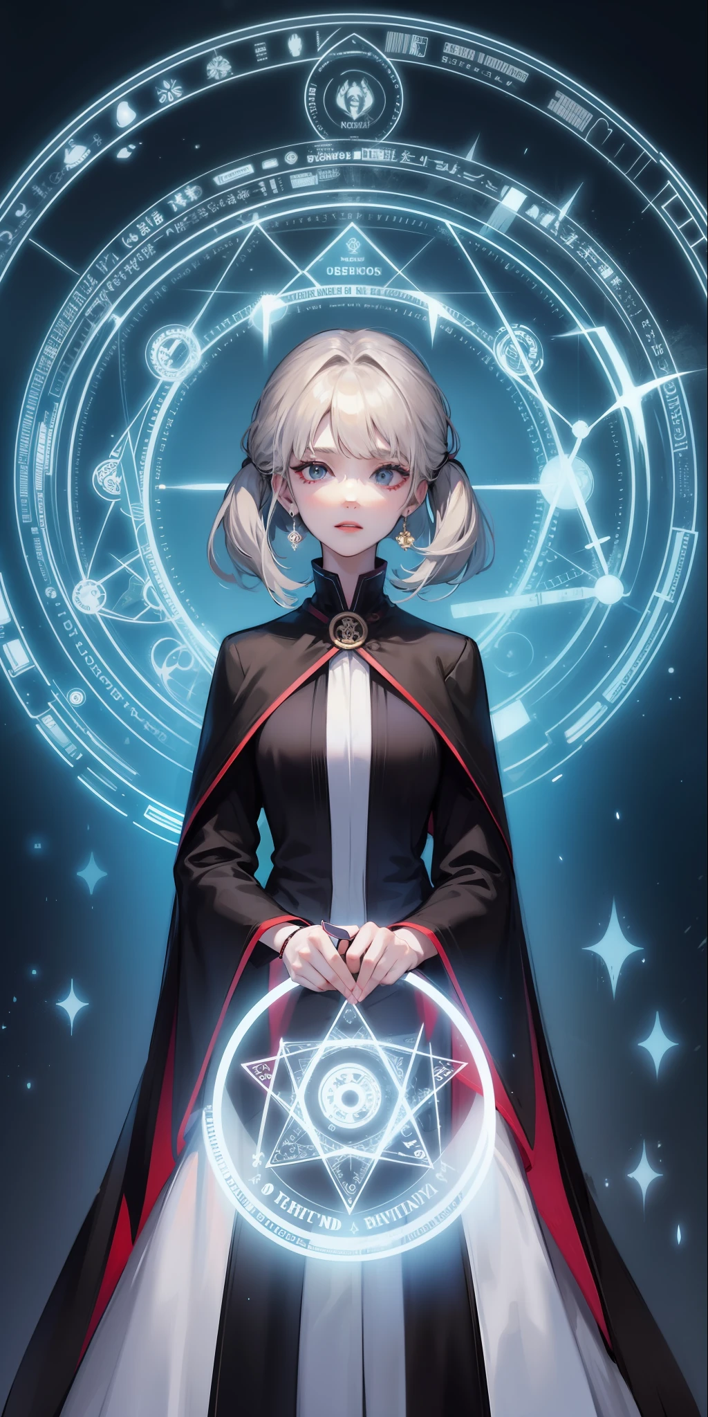 a girl,solo,cowboy shot,hand magic circle,