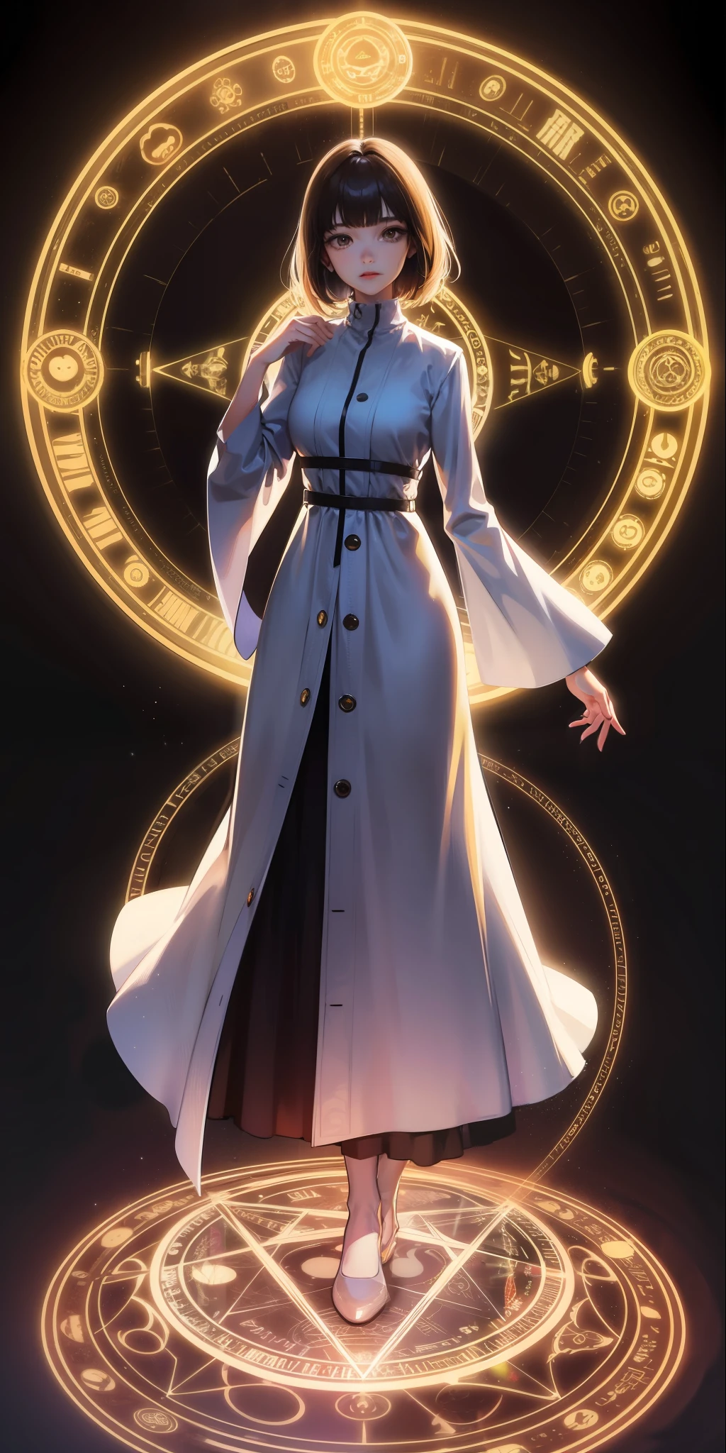 a girl,solo,cowboy shot,hand magic circle,