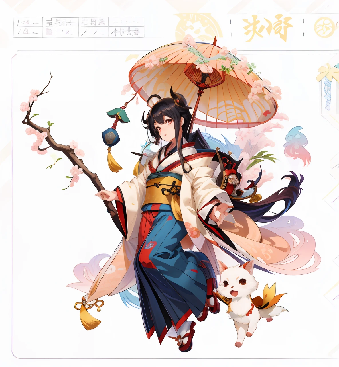 1人, reference sheet, (Fantasy character design, Front, back, Side) girl, kimono, japanese goddess, enmusubi