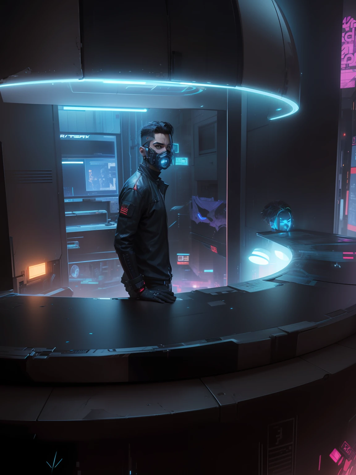 Change background cyberpunk handsome boy. Realistic face, 8k, ultra realistic,