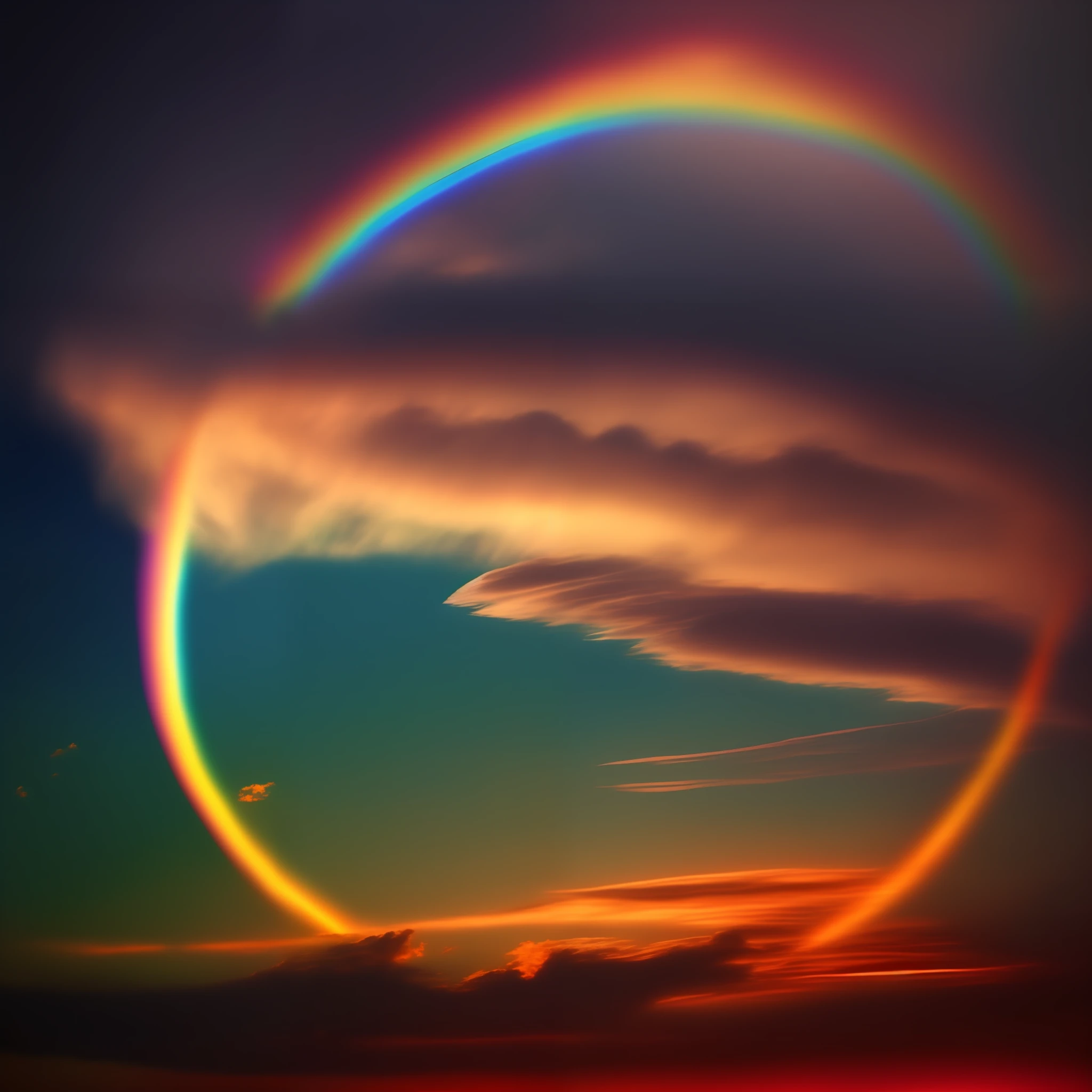 a closeup of a rainbow in the sky with a rainbow in the middle, rainbow in the sky, rainbow clouds, ethereal rainbows, bright rainbow nimbus, prismatic halo, um halo brilhante, rainbow reflection, ring in the sky, ethereal rainbow nimbus, rainbow colored clouds, Ainda de Rainbow Ophanim, psychedelic sky, Arco da lua, rainbow gradient reflection