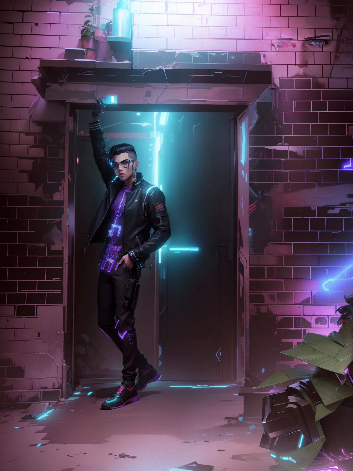 Change background cyberpunk handsome boy. Realistic face, 8k, ultra realistic,