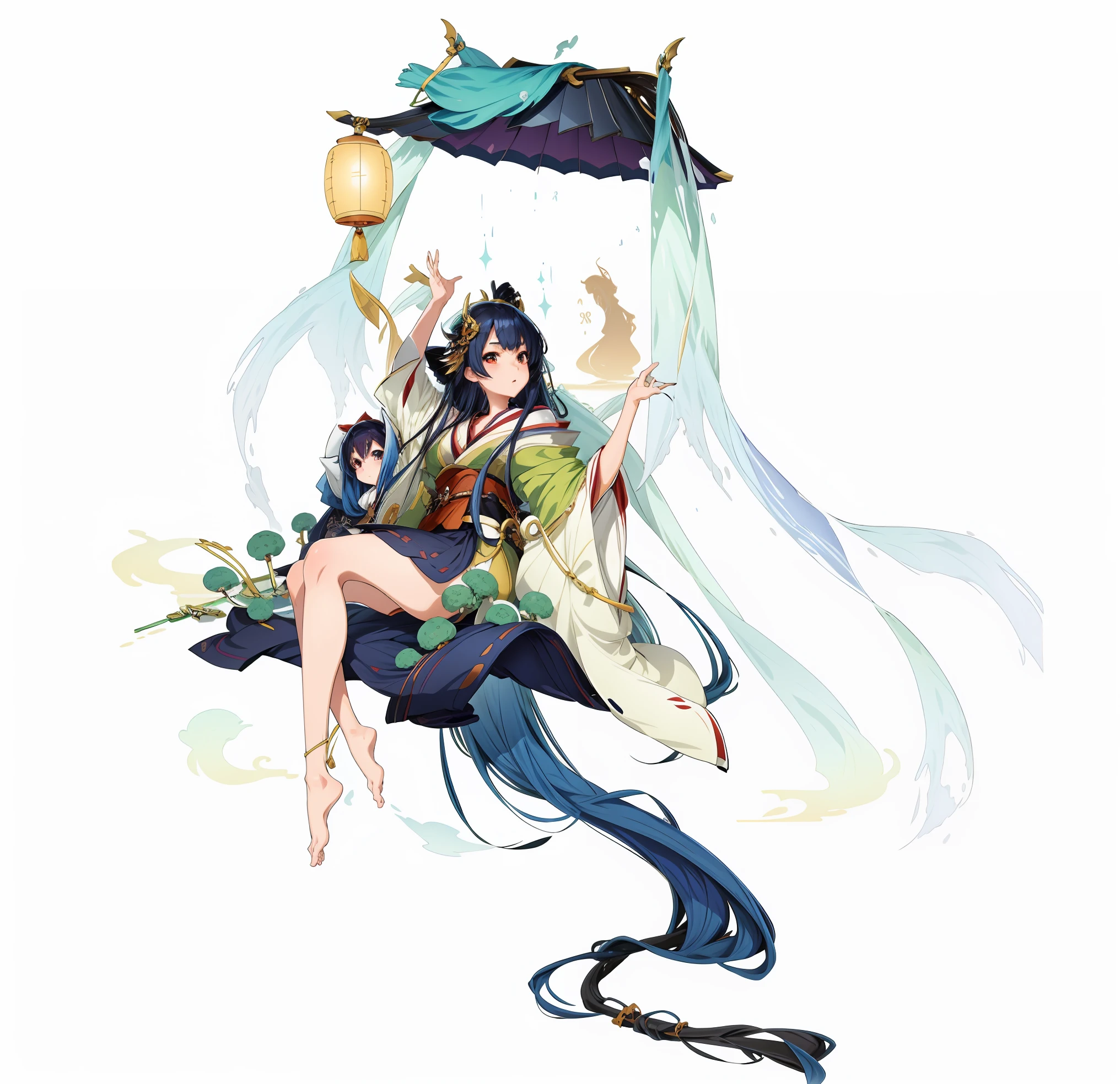 1人, reference sheet, (Fantasy character design, Front, back, Side) girl, kimono, japanese goddess