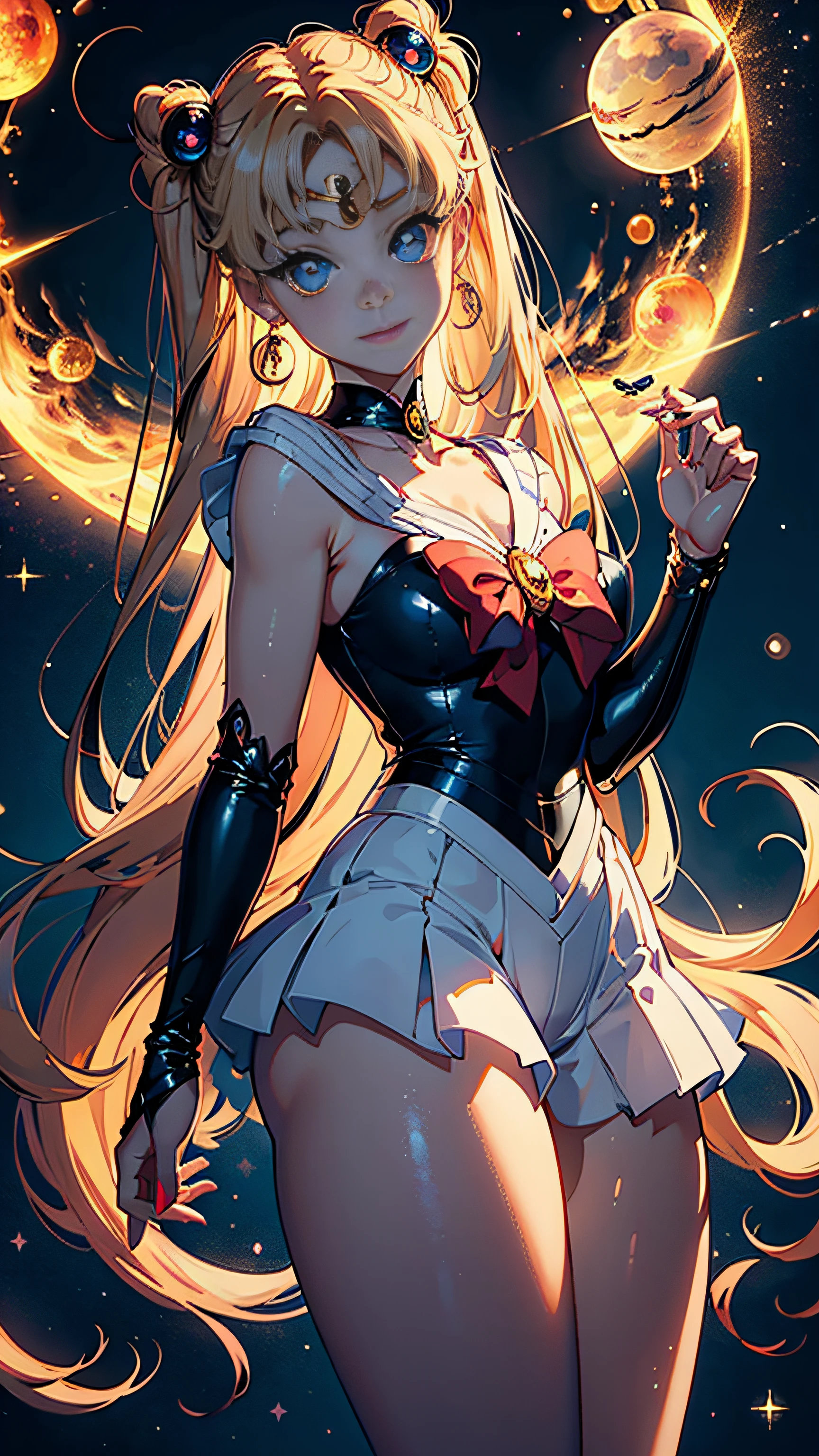Super beautiful glowing big eyes、((masterpiece)), ((top-quality)), (ultra-detailliert), ((ighly detailed)), 4K, (8K), Sailor Moon, long Brond Hair, The aesthetics of Sailor Moon, dreamcore, Aesthetics of pleasure、A slight smil