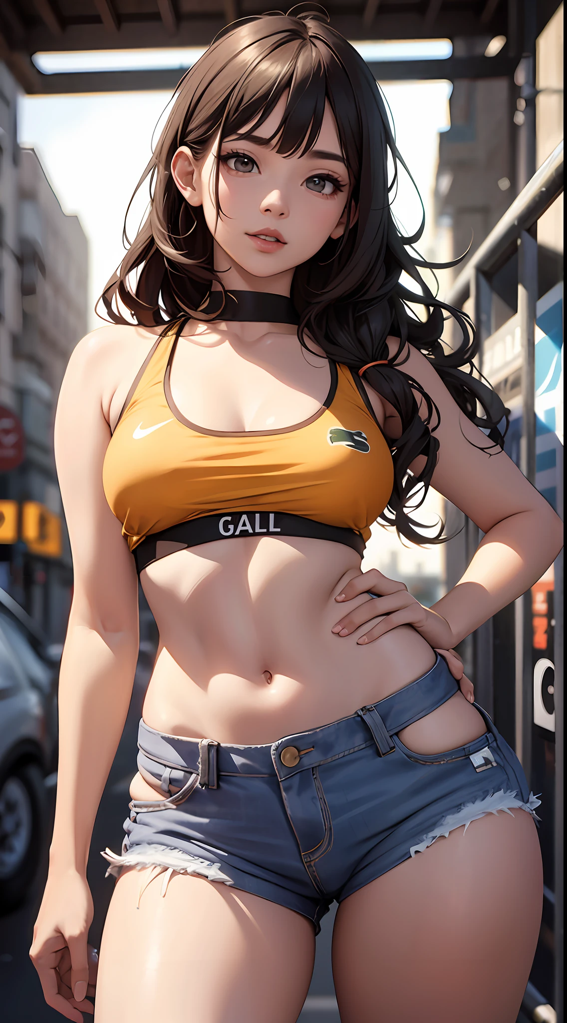Velma Dinkley, Very sensual, Clothes with Finkela Lacoste, Oakleigh Juliet, Brazilian, In the city of Rio de Janeiro, Brazil, Dancing funk, rolling, big assa, thick leg, Wear extremely short denim shorts, Expose a piece of ass, micro short shorts, Wear a mini shirt, Navel with Pirsin, Nike sneakers, Long hair, JBL speakers in the background, Slums in the background, Periphery in the background, full bodyesbian, very realistic, Extremely realistic, the extremely hot and sexy, 8K, Extremely detailed 8K), (an extremely delicate and beautiful), (tmasterpiece), (best qualityer: 1.0), (超高分辨率:1.0)