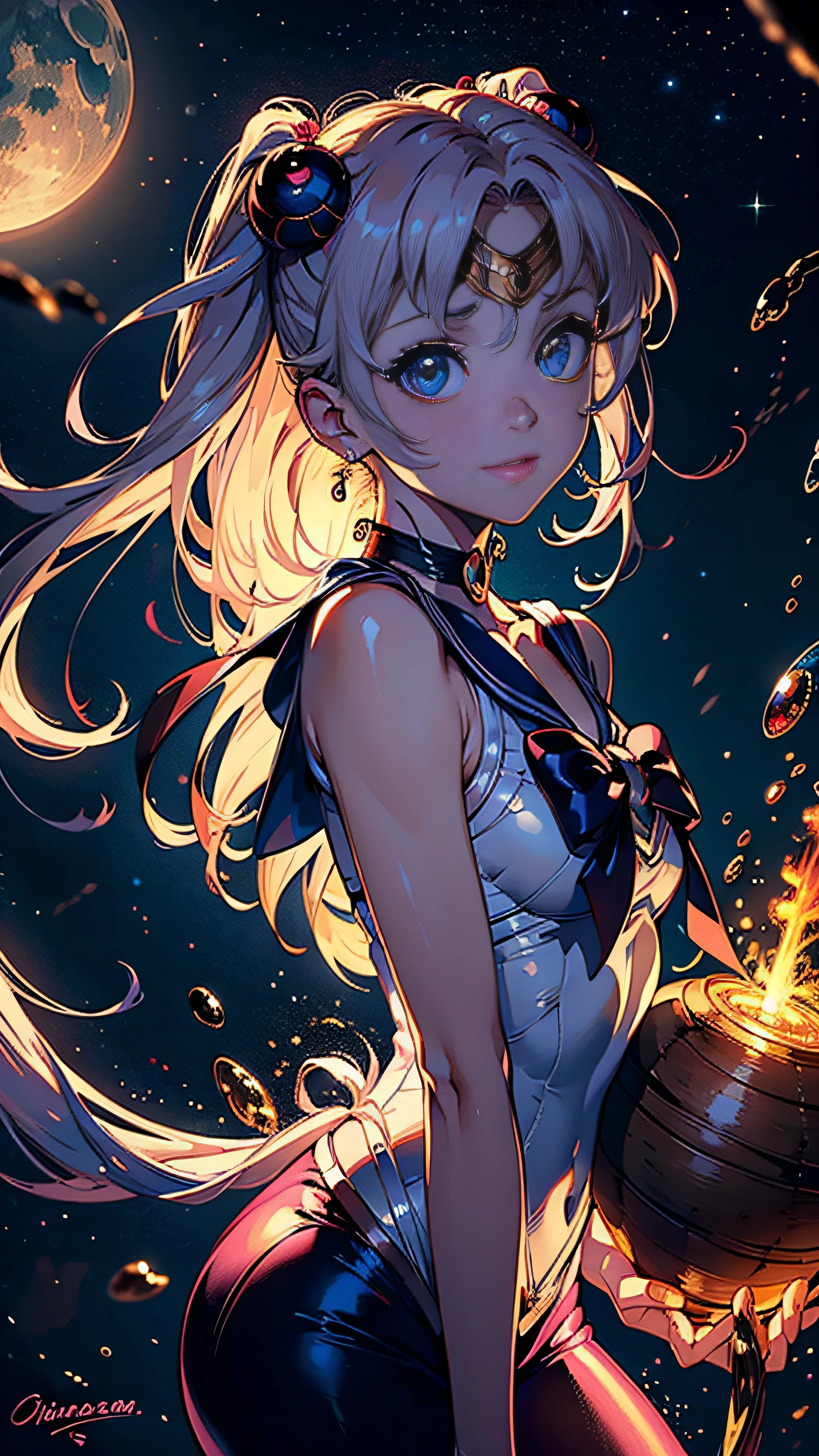 Super beautiful glowing big eyes、((masterpiece)), ((top-quality)), (ultra-detailliert), ((ighly detailed)), 4K, (8K), Sailor Moon, long Brond Hair, The aesthetics of Sailor Moon, dreamcore, Aesthetics of pleasure、A slight smil