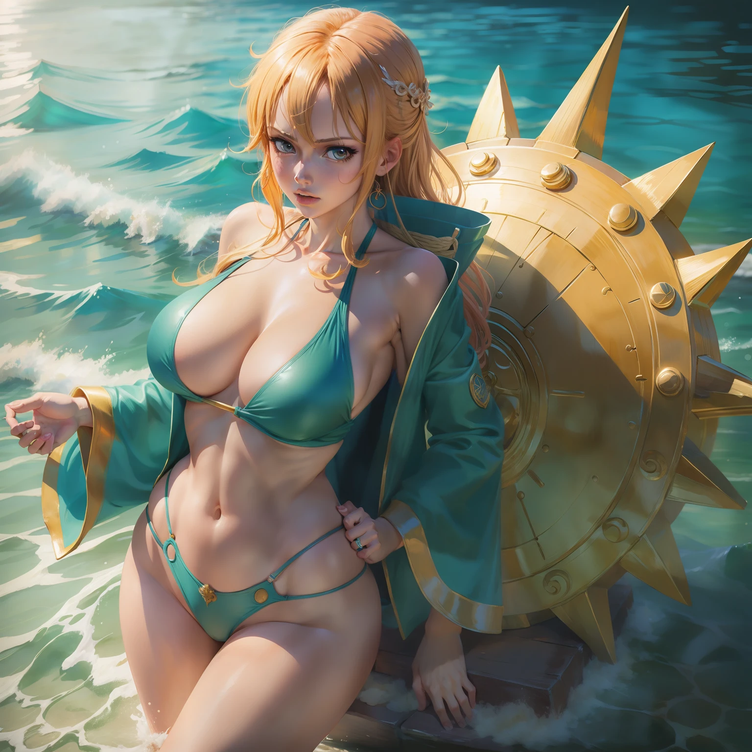 One piece, nami, seios grande, biquine