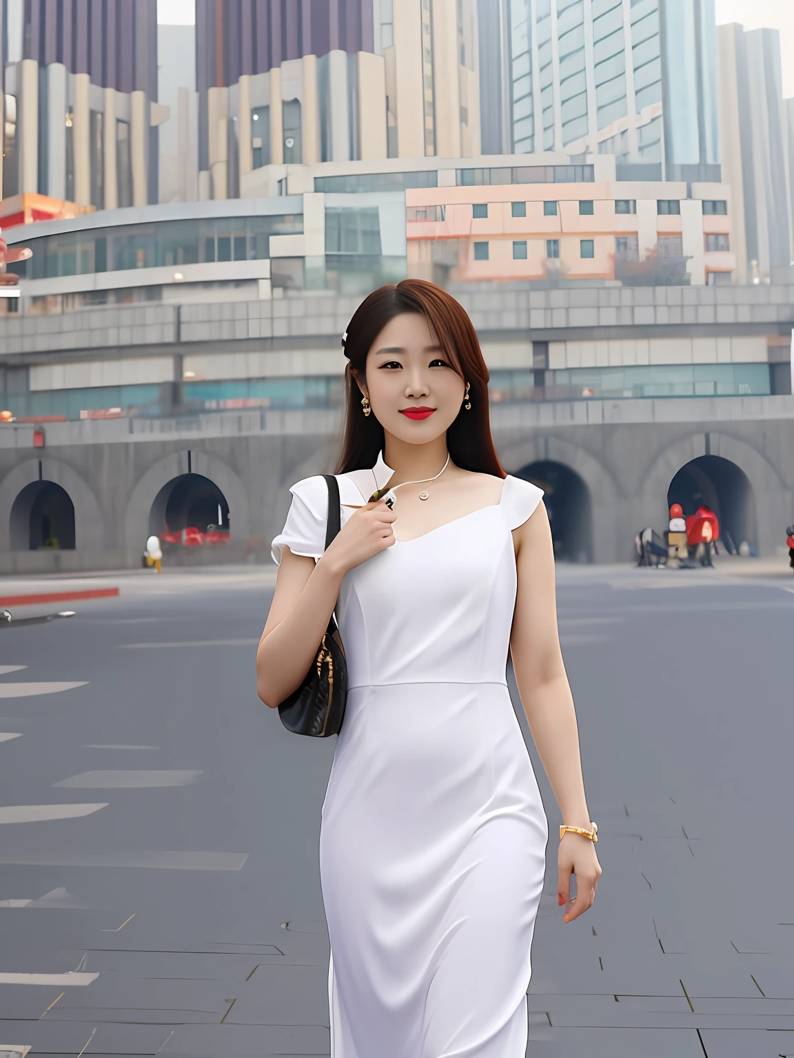 A lady. araki, Wearing a white dress, Stand in front of the building, wenfei ye, xintong chen, 2 8 years old, 30 year-old woman, 3 0 years old woman, Zhang Wanting, chengyou liu, wenjun lin, 2 9 years old, Lu Ji, mingchen shen, xue han, jinyiwei, xision wu