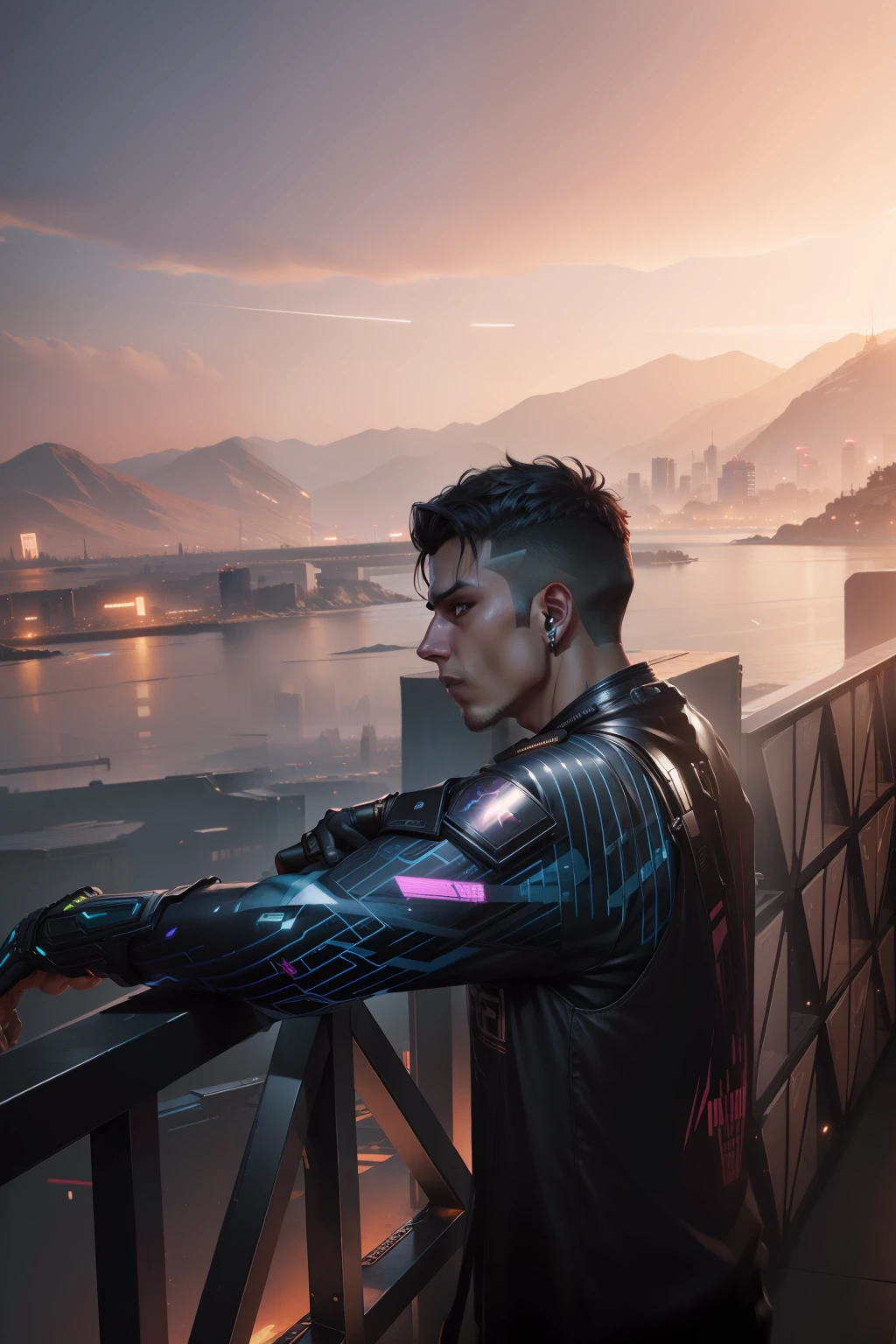 Change background cyberpunk handsome boy. Realistic face, 8k, ultra realistic,