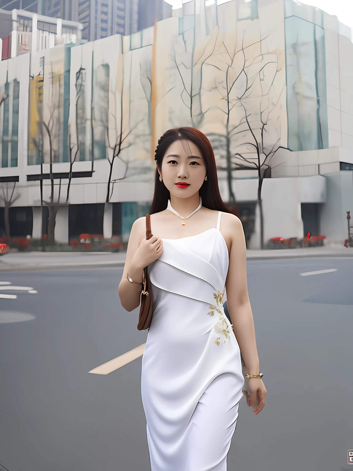 A lady. araki, Wearing a white dress, Stand in front of the building, wenfei ye, xintong chen, 2 8 years old, 30 year-old woman, 3 0 years old woman, Zhang Wanting, chengyou liu, wenjun lin, 2 9 years old, Lu Ji, mingchen shen, xue han, jinyiwei, xision wu
