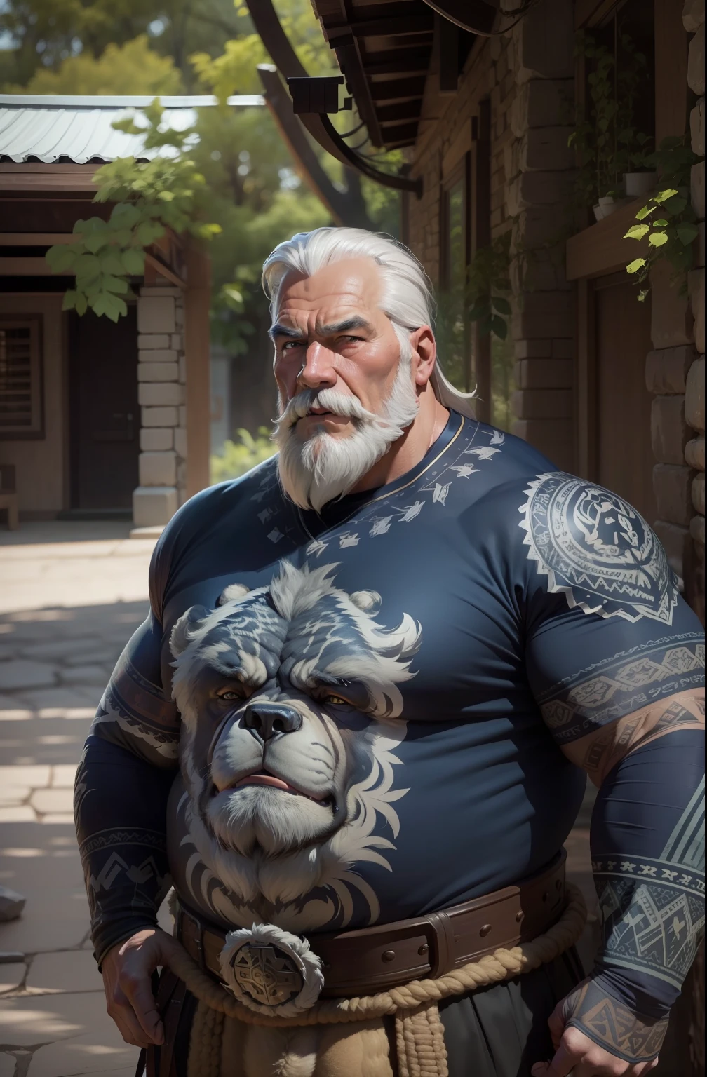 Strong bear，mtu，a old man，ancient wind，muscle men ，Man，Big chest