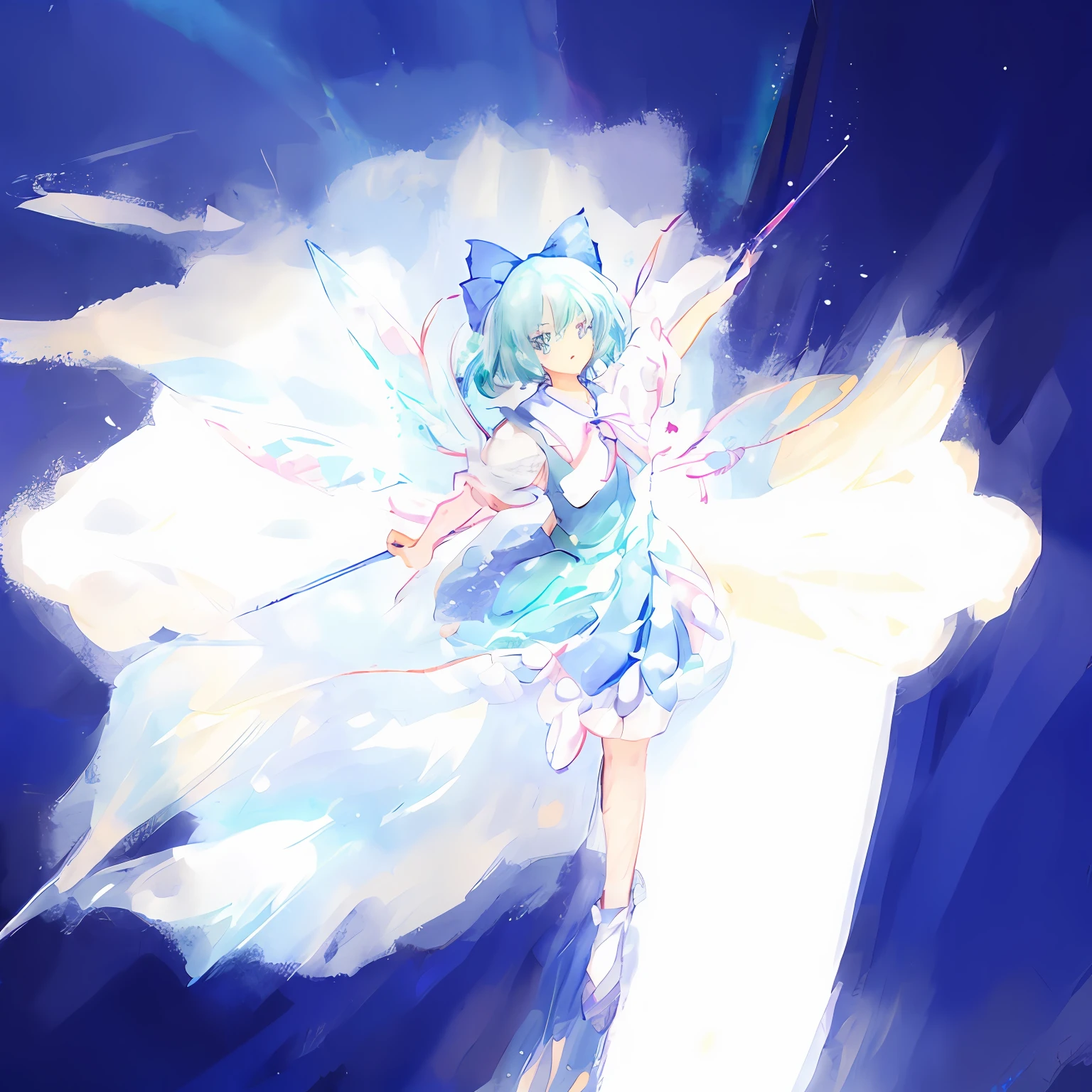 Anime girl in blue dress,There are cat tails and cat tails, cirno touhou, cirno from touhou, from touhou, cirno, touhou character, Touhou, an anime portrait of cirno, touhou project, astral fairy, magical , touhou project official artwork, ethereal anime, sparkling magical girl, portrait of magical girl