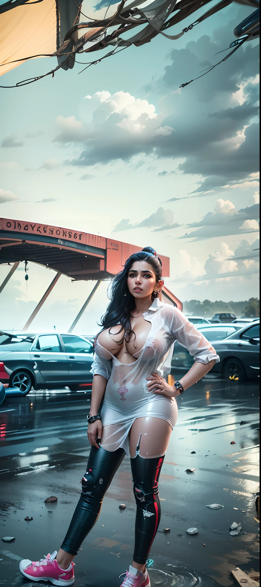 Mature indian Girl young, cyberpunk, change background, beautiful and cute girl, best ultra realistic, high definition, 8k , high resolution, realism, realistic, best Picture on art station, wearing proper clothes good figure,detailed texture and accurate image structure, wet body, sexy figure, huge ass and huge boobs good body