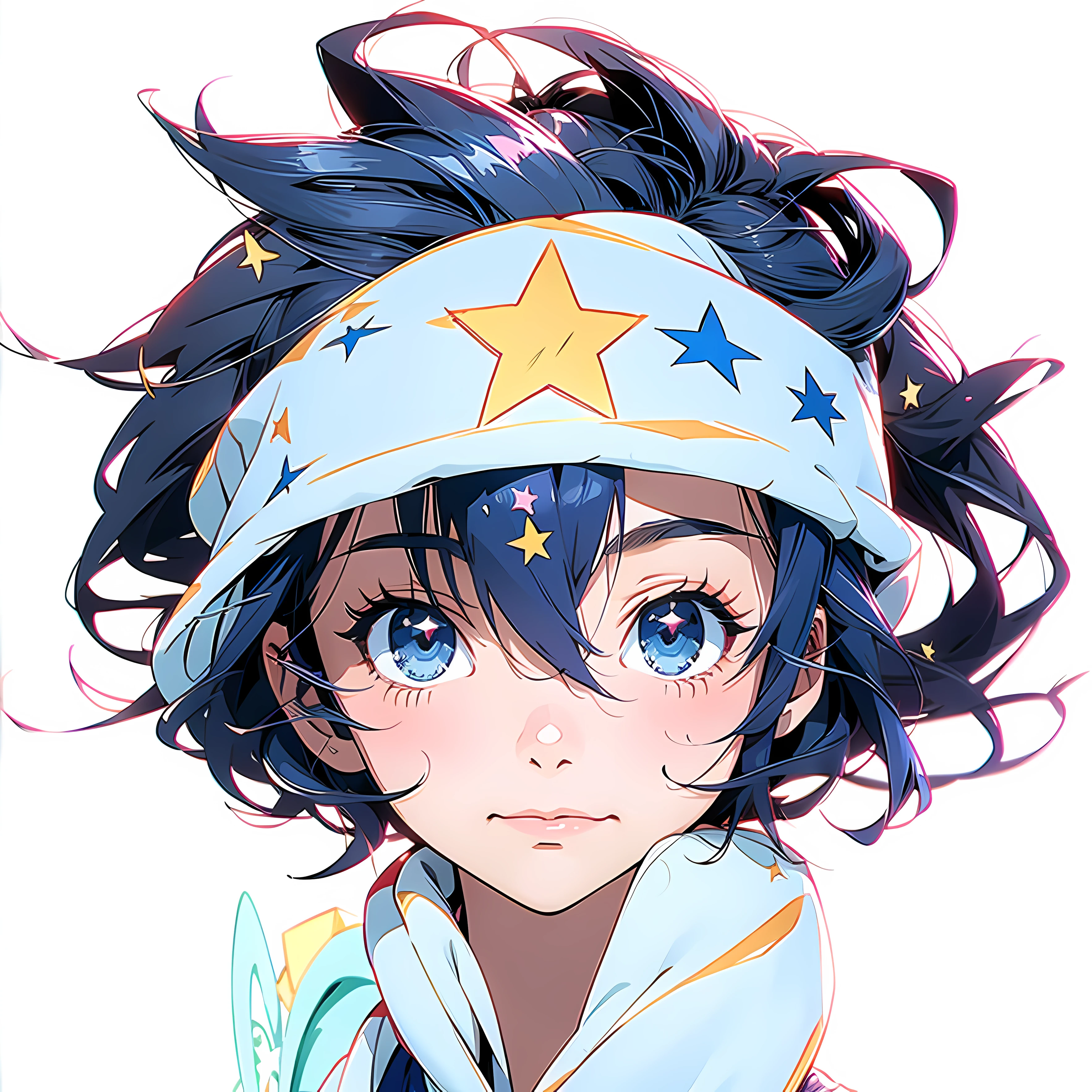 Cartoon drawing of a man with stars on his head, 2 d anime style, dark pit, anime moe art style, by Puru, 2 d style, 2d anime, 2D art, Anime Stylization, flat anime style shading,